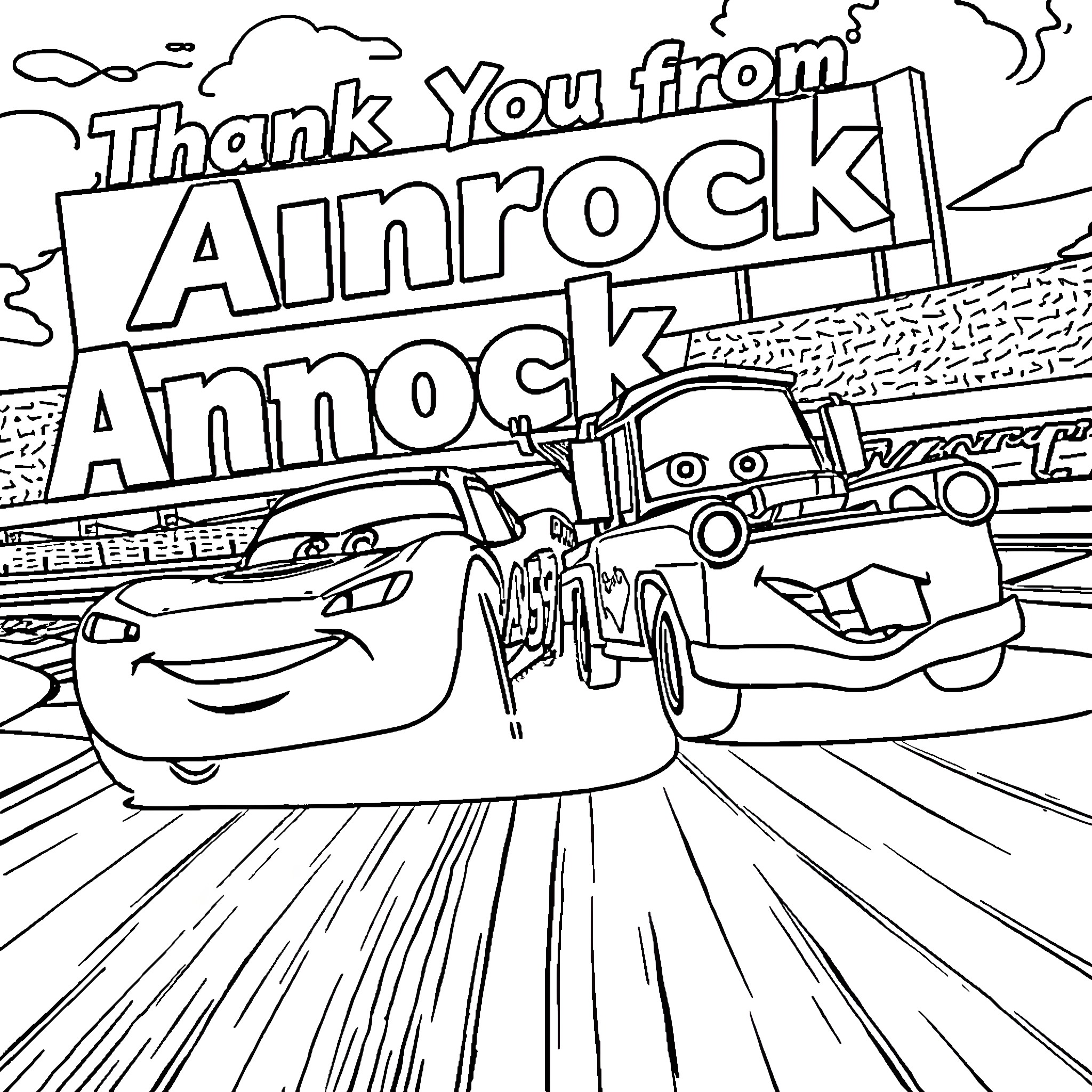 McQueen's Ainrock Annock Adventure Coloring Page (free black-and-white line drawing printable PDF for all, from beginners to advanced learners, including children, teens, adults, and seniors)