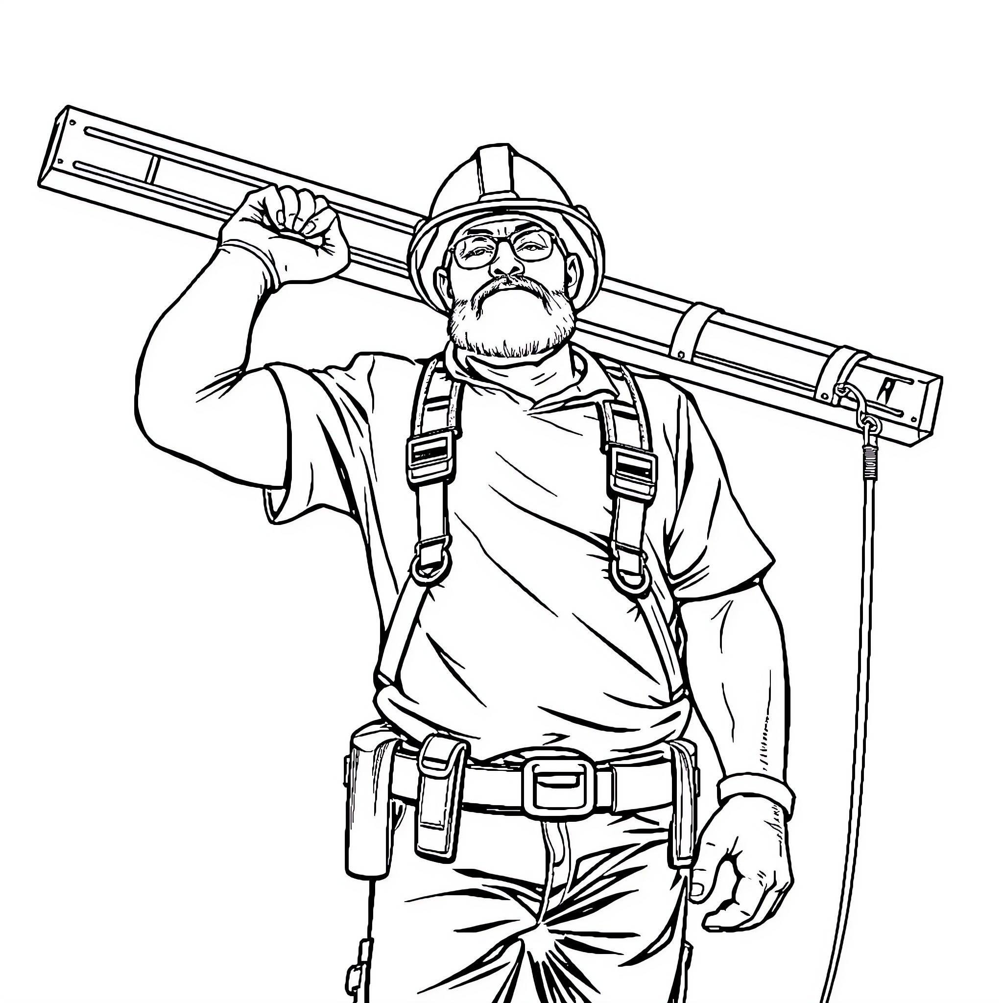 Lez Construction Worker Holding Toolbox Firmly Coloring Page (free black-and-white line drawing printable PDF for all, from beginners to advanced learners, including children, teens, adults, and seniors)
