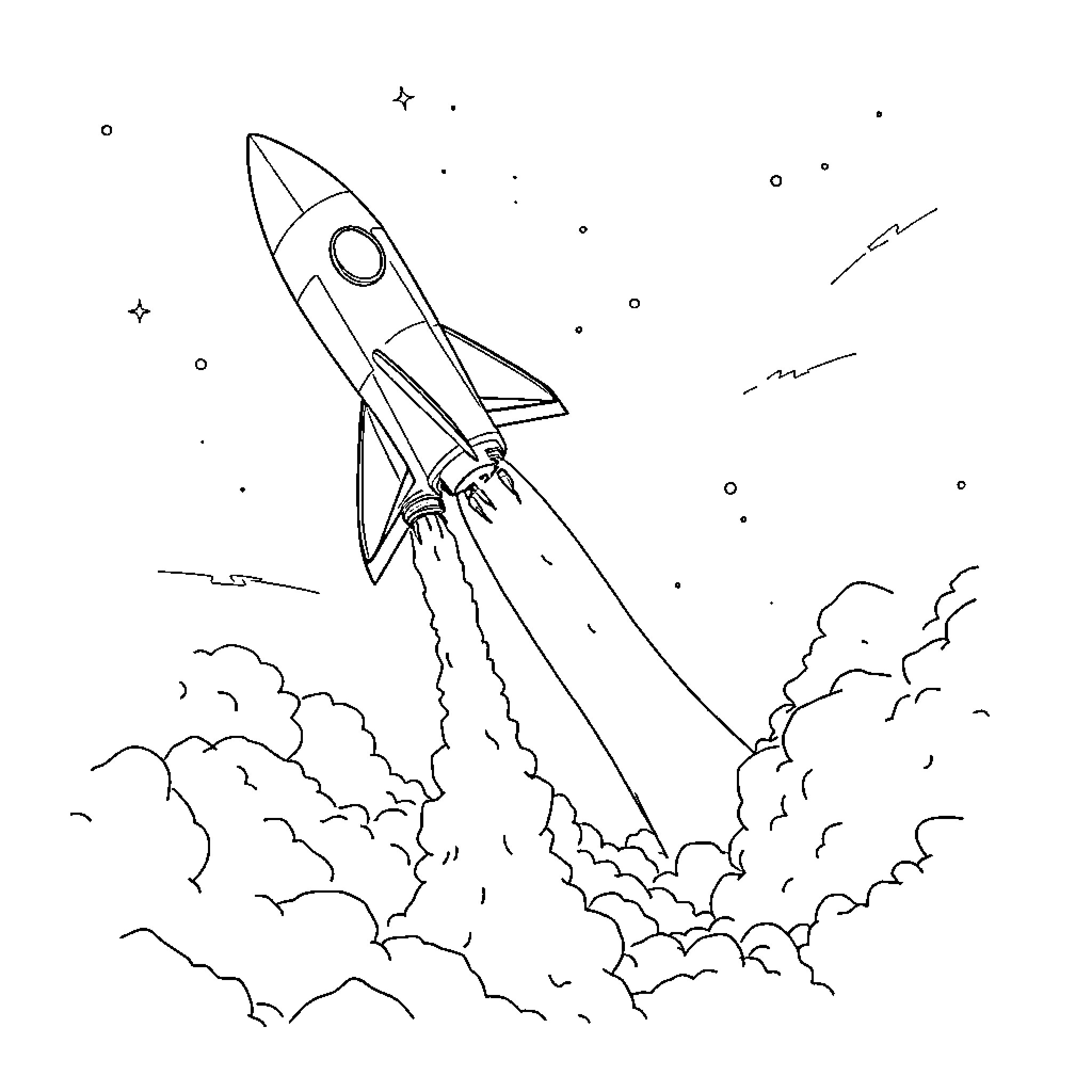 Starship soaring into the galactic expanse Coloring Page (free black-and-white line drawing printable PDF for all, from beginners to advanced learners, including children, teens, adults, and seniors)