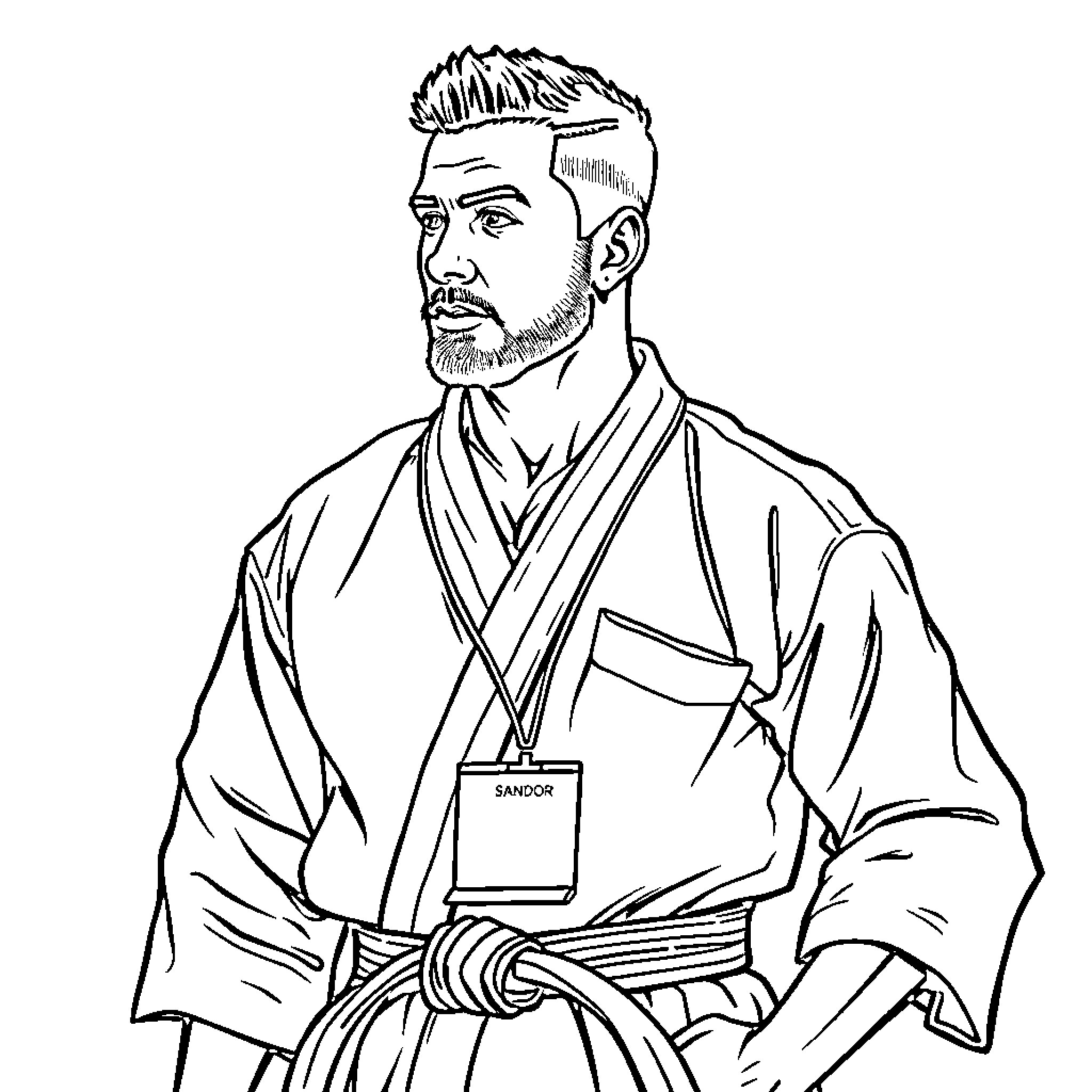 Karate Champion in Intense Concentration Coloring Page (free black-and-white line drawing printable PDF for all, from beginners to advanced learners, including children, teens, adults, and seniors)