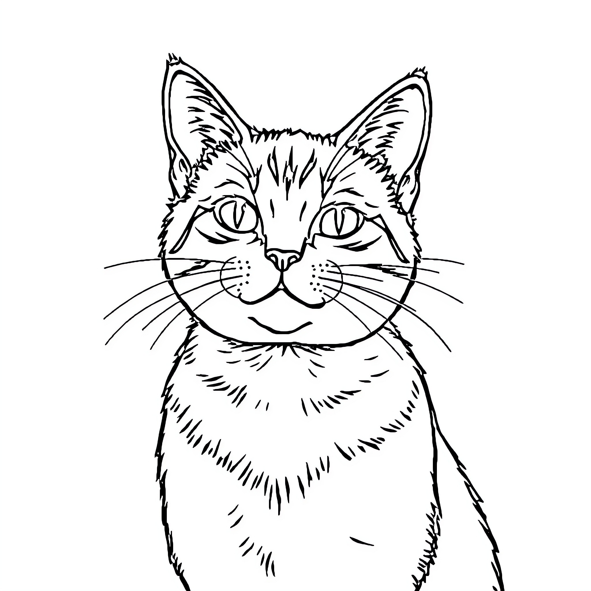 Cat with alert expression Coloring Page (free black-and-white line drawing printable PDF for all, from beginners to advanced learners, including children, teens, adults, and seniors)