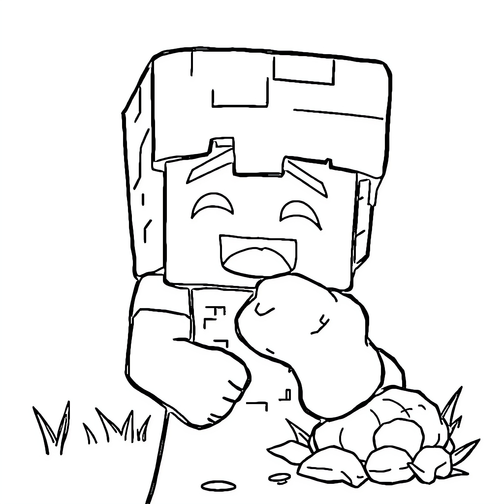 Minecraft character relaxing in the grass Coloring Page (free black-and-white line drawing printable PDF for all, from beginners to advanced learners, including children, teens, adults, and seniors)
