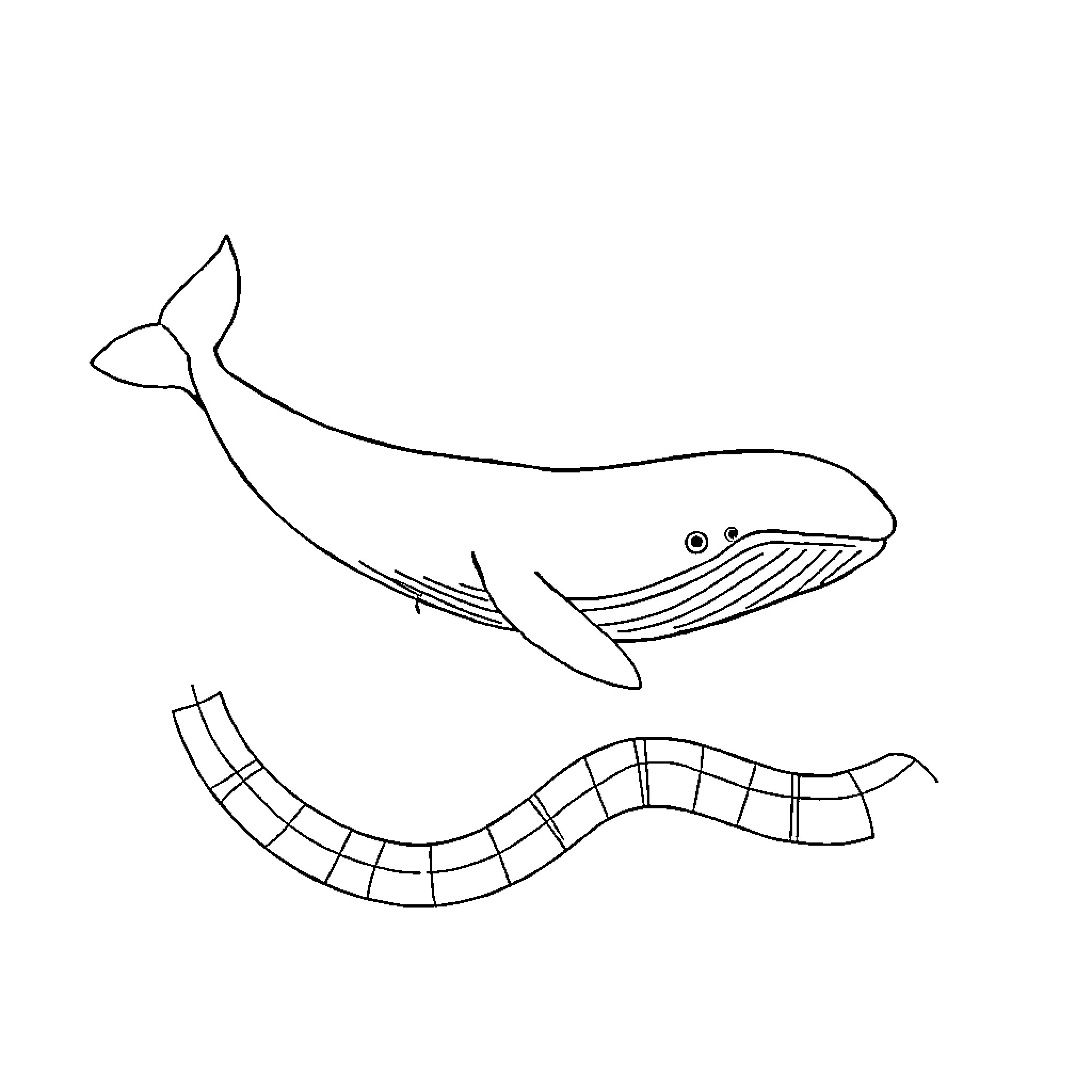 Whale-Snake engaging in playful movements Coloring Page (free black-and-white line drawing printable PDF for all, from beginners to advanced learners, including children, teens, adults, and seniors)