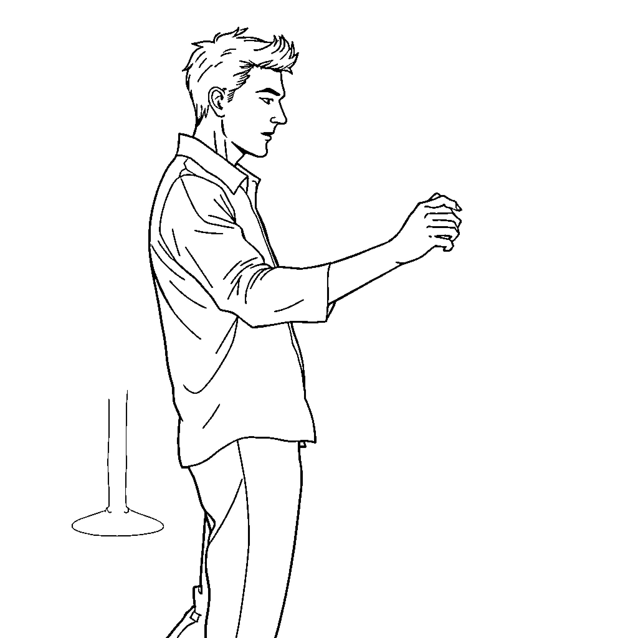 Man engaged in contemplative stance Coloring Page (free black-and-white line drawing printable PDF for all, from beginners to advanced learners, including children, teens, adults, and seniors)