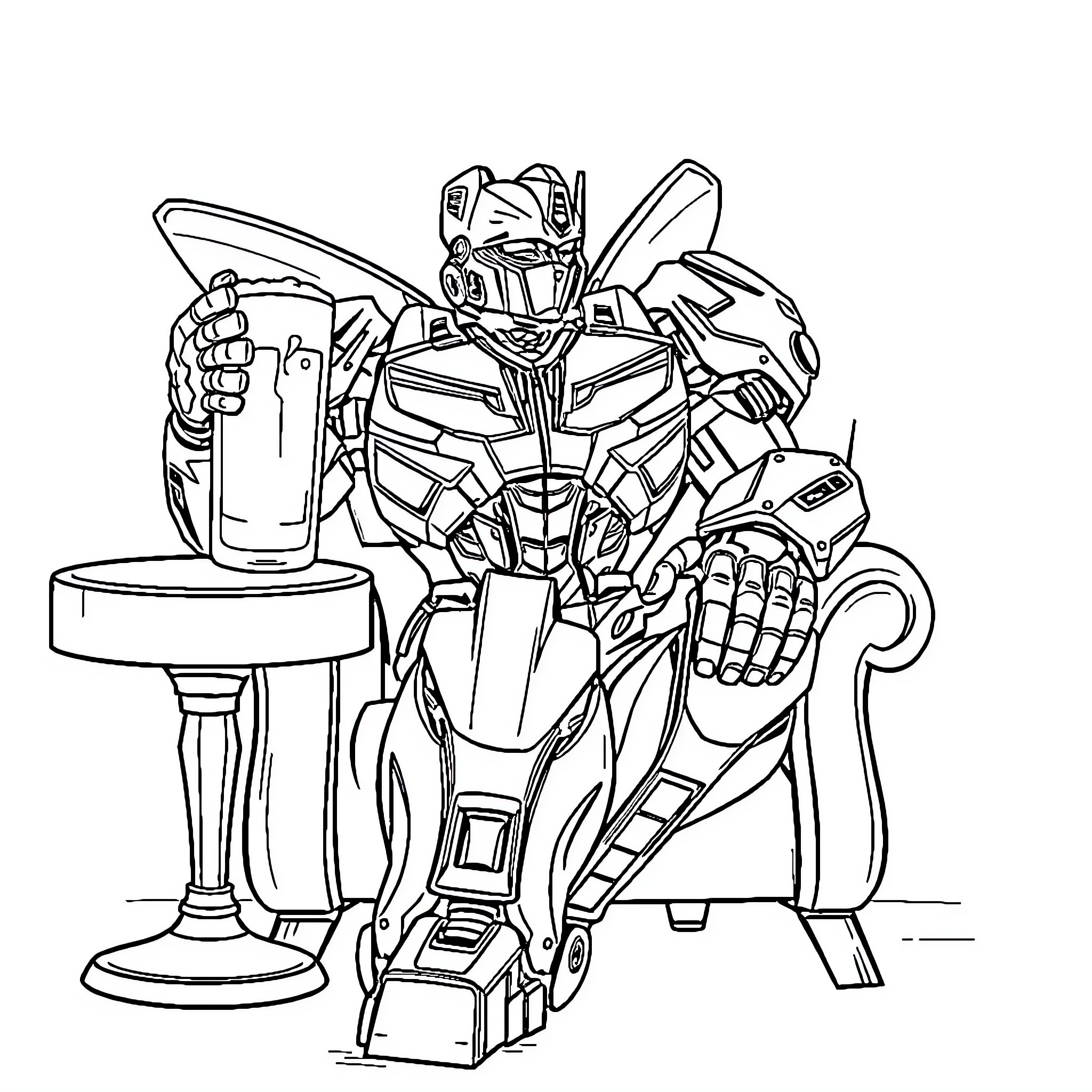 Transformers in action with futuristic equipment Coloring Page (free black-and-white line drawing printable PDF for all, from beginners to advanced learners, including children, teens, adults, and seniors)