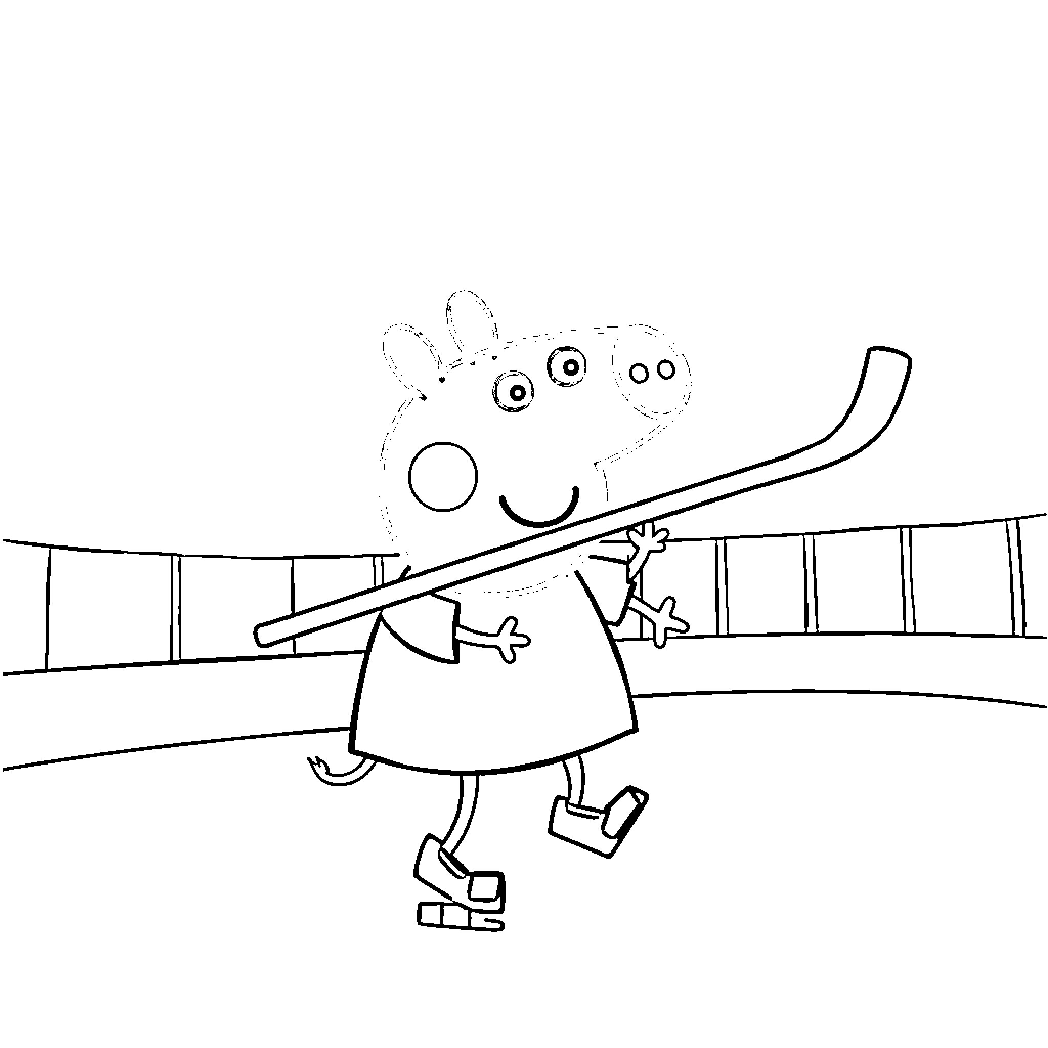 Peppa Pig playing on a seesaw Coloring Page (free black-and-white line drawing printable PDF for all, from beginners to advanced learners, including children, teens, adults, and seniors)