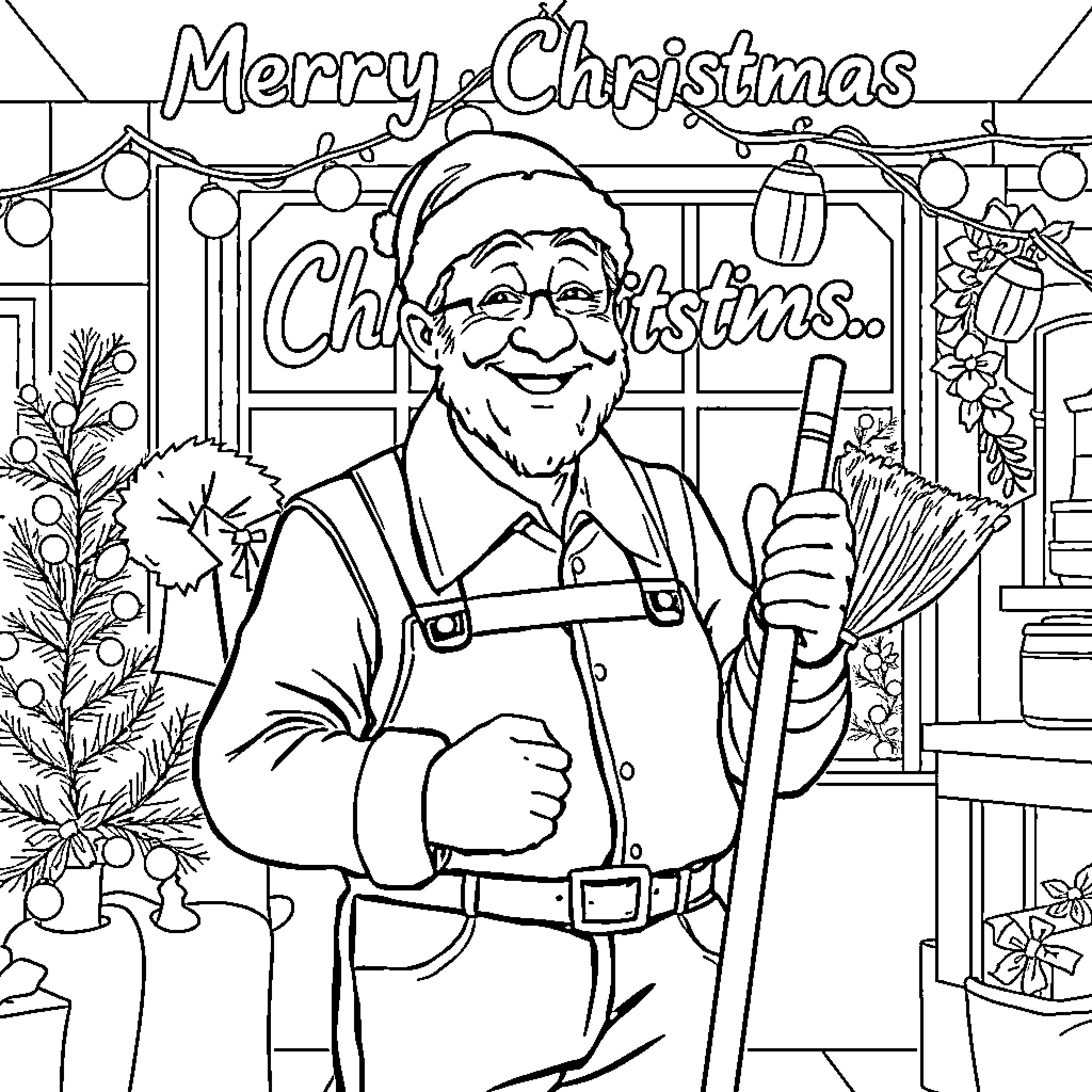 Gentleman Santa Claus spreading Christmas cheer Coloring Page (free black-and-white line drawing printable PDF for all, from beginners to advanced learners, including children, teens, adults, and seniors)