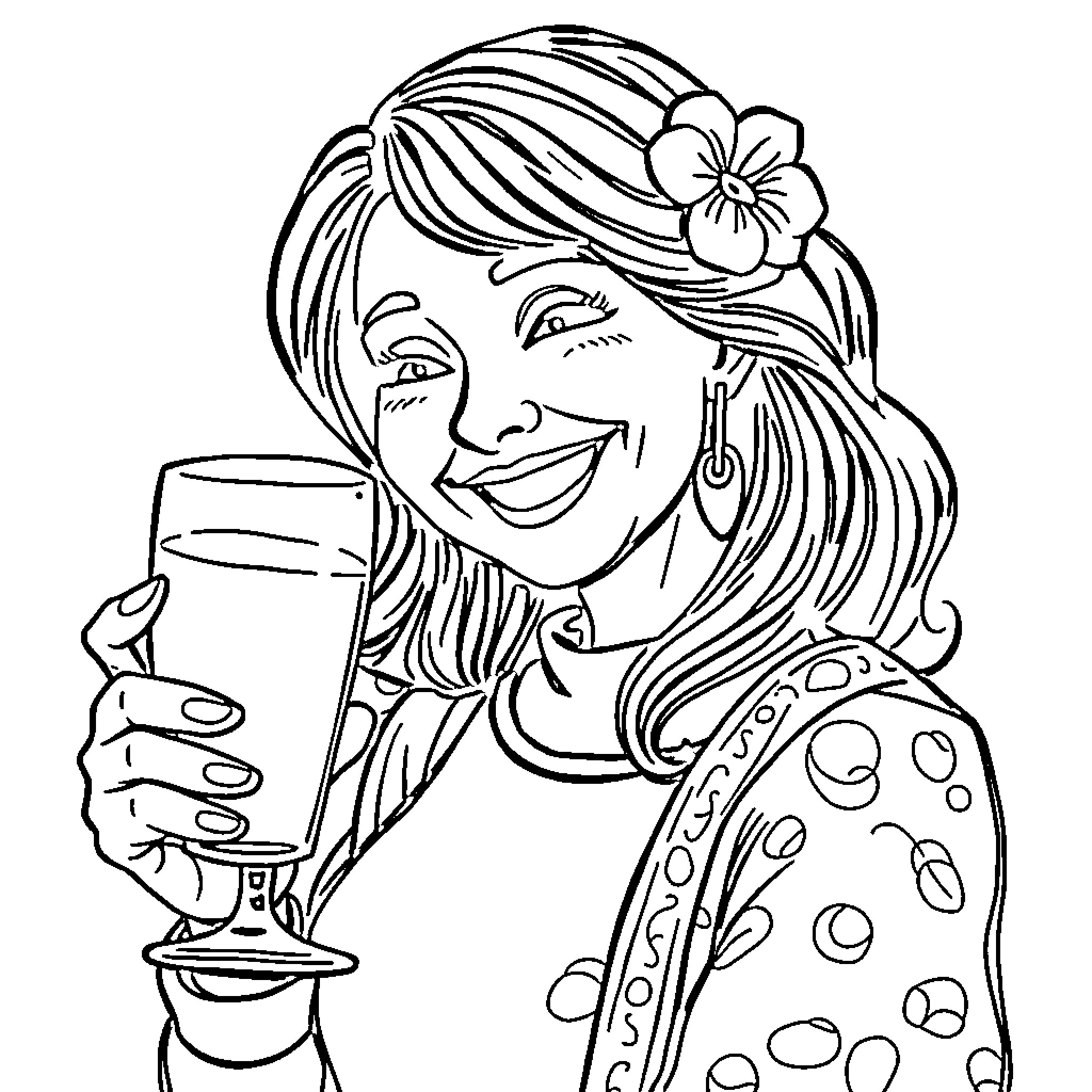 Mama's Happy Celebration Coloring Page (free black-and-white line drawing printable PDF for all, from beginners to advanced learners, including children, teens, adults, and seniors)
