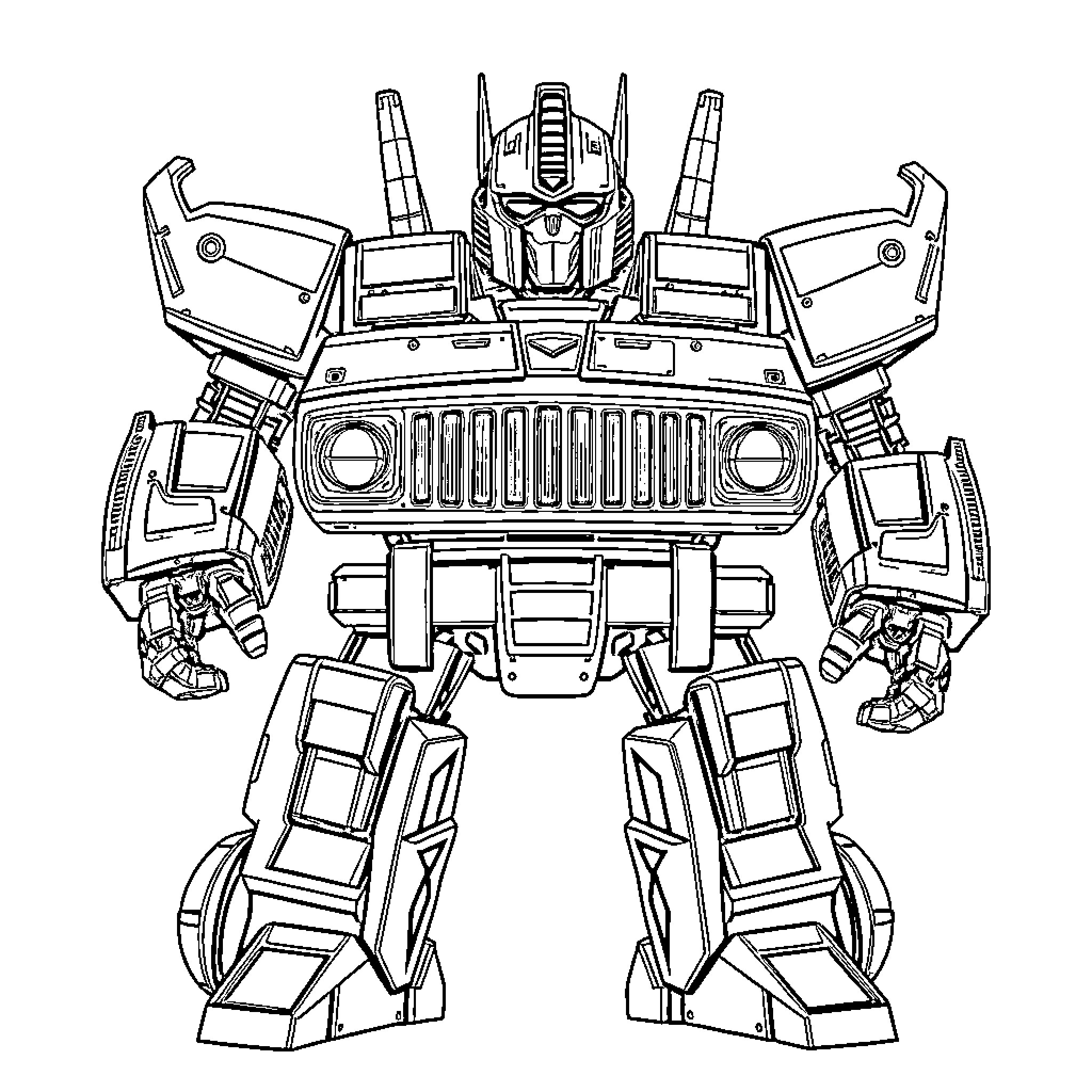 Transformer robot with intricate mechanical details Coloring Page (free black-and-white line drawing printable PDF for all, from beginners to advanced learners, including children, teens, adults, and seniors)
