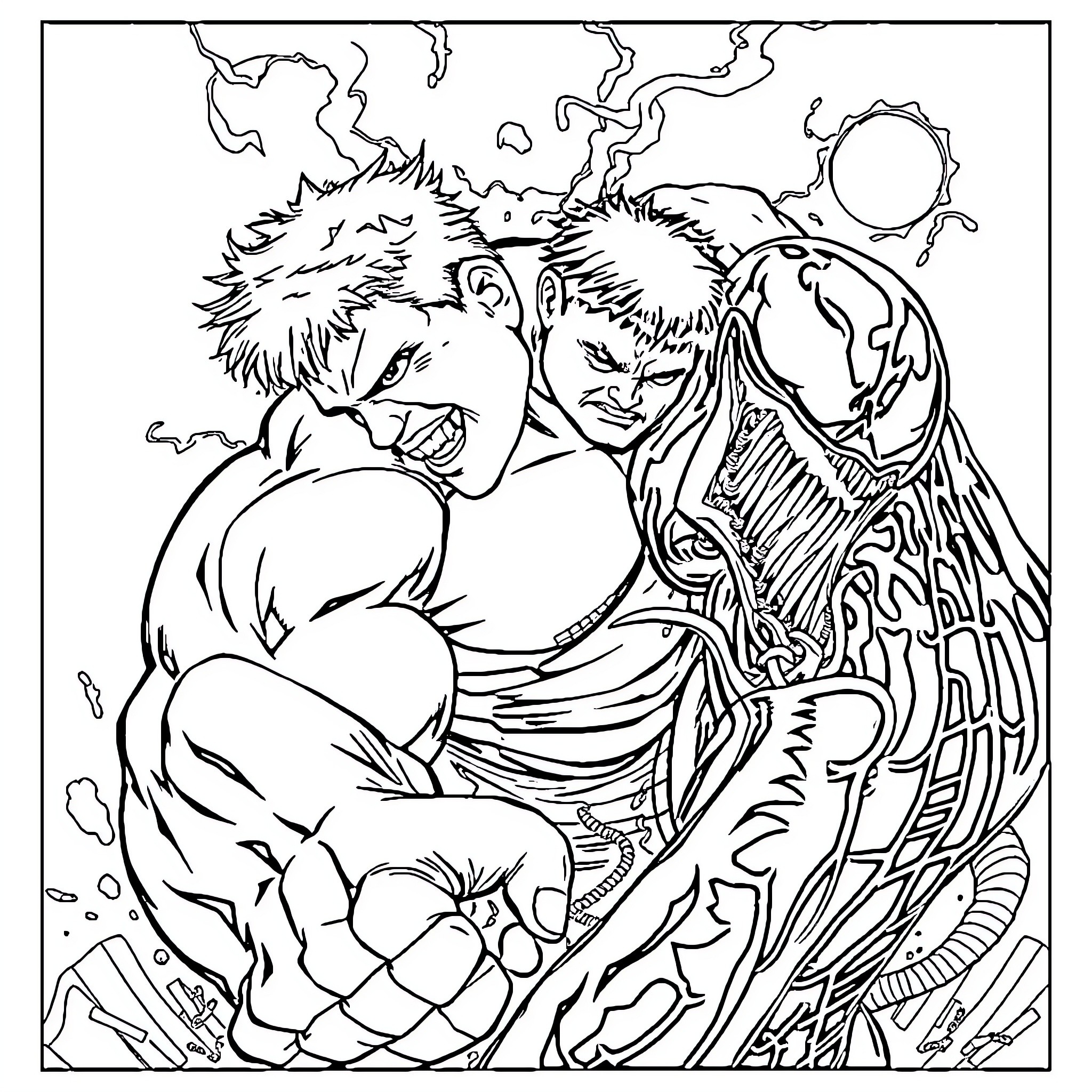 Hulk smashing with intense expression Coloring Page (free black-and-white line drawing printable PDF for all, from beginners to advanced learners, including children, teens, adults, and seniors)