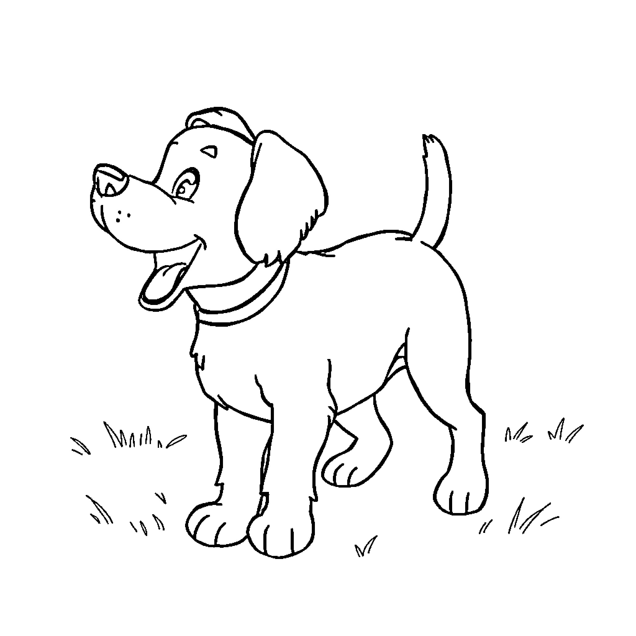 Dog happily running in the grass Coloring Page (free black-and-white line drawing printable PDF for all, from beginners to advanced learners, including children, teens, adults, and seniors)