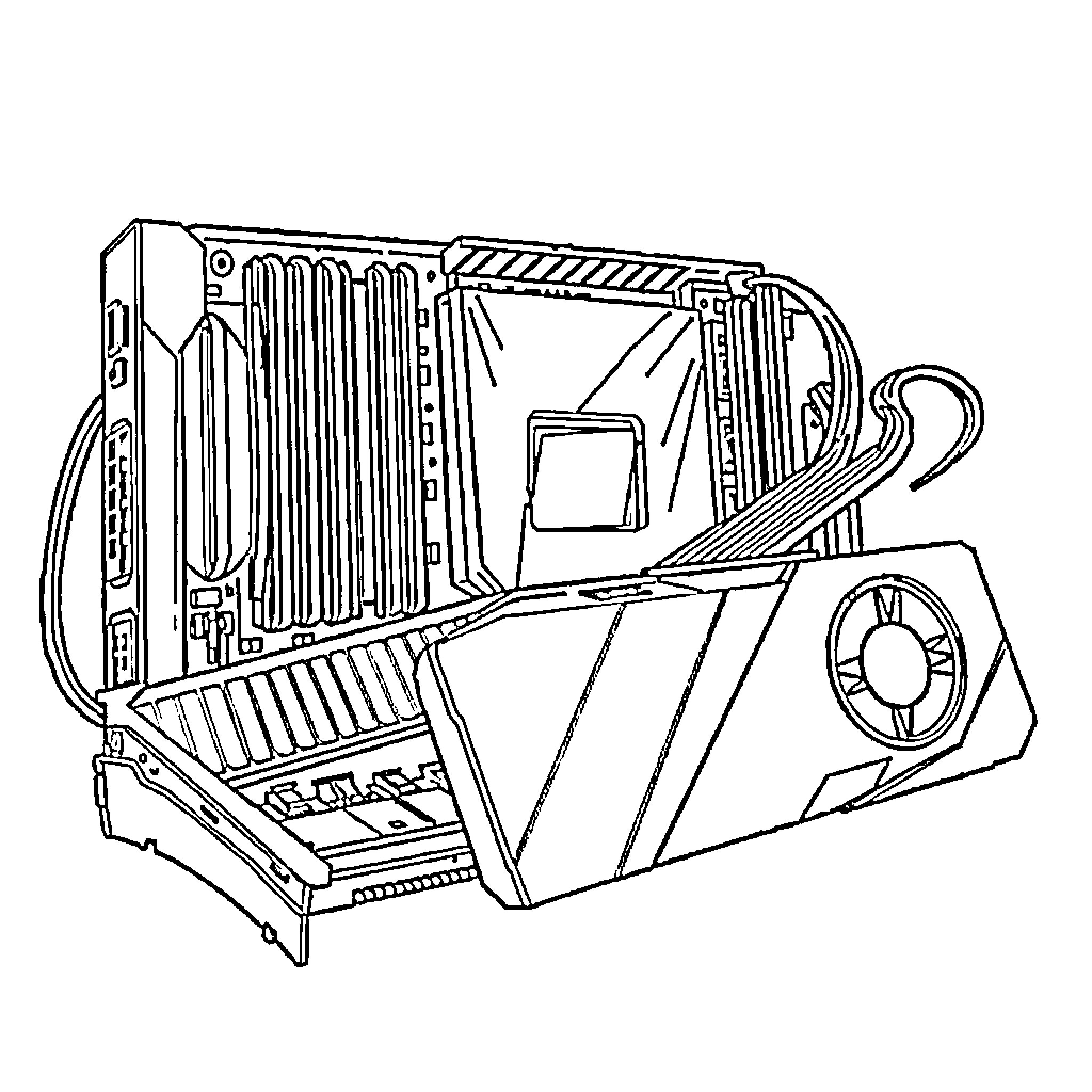 Computer Hardware with Complex Components Coloring Page (free black-and-white line drawing printable PDF for all, from beginners to advanced learners, including children, teens, adults, and seniors)