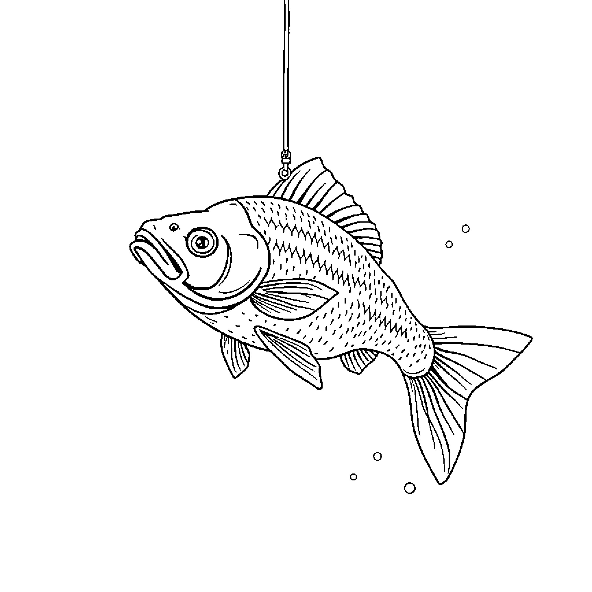 Carp swimming in the water Coloring Page (free black-and-white line drawing printable PDF for all, from beginners to advanced learners, including children, teens, adults, and seniors)
