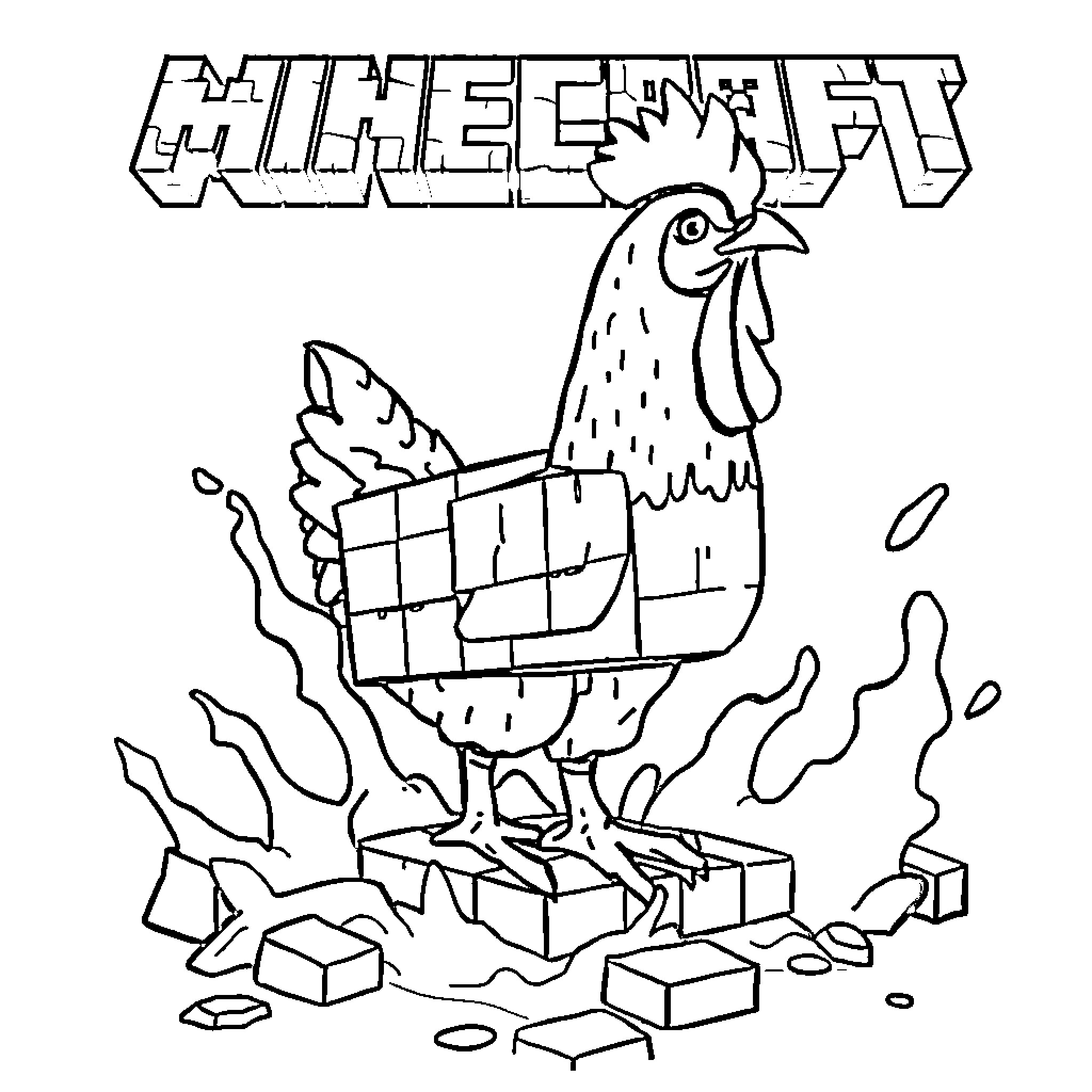 Chicken trampling on crates in mischief Coloring Page (free black-and-white line drawing printable PDF for all, from beginners to advanced learners, including children, teens, adults, and seniors)