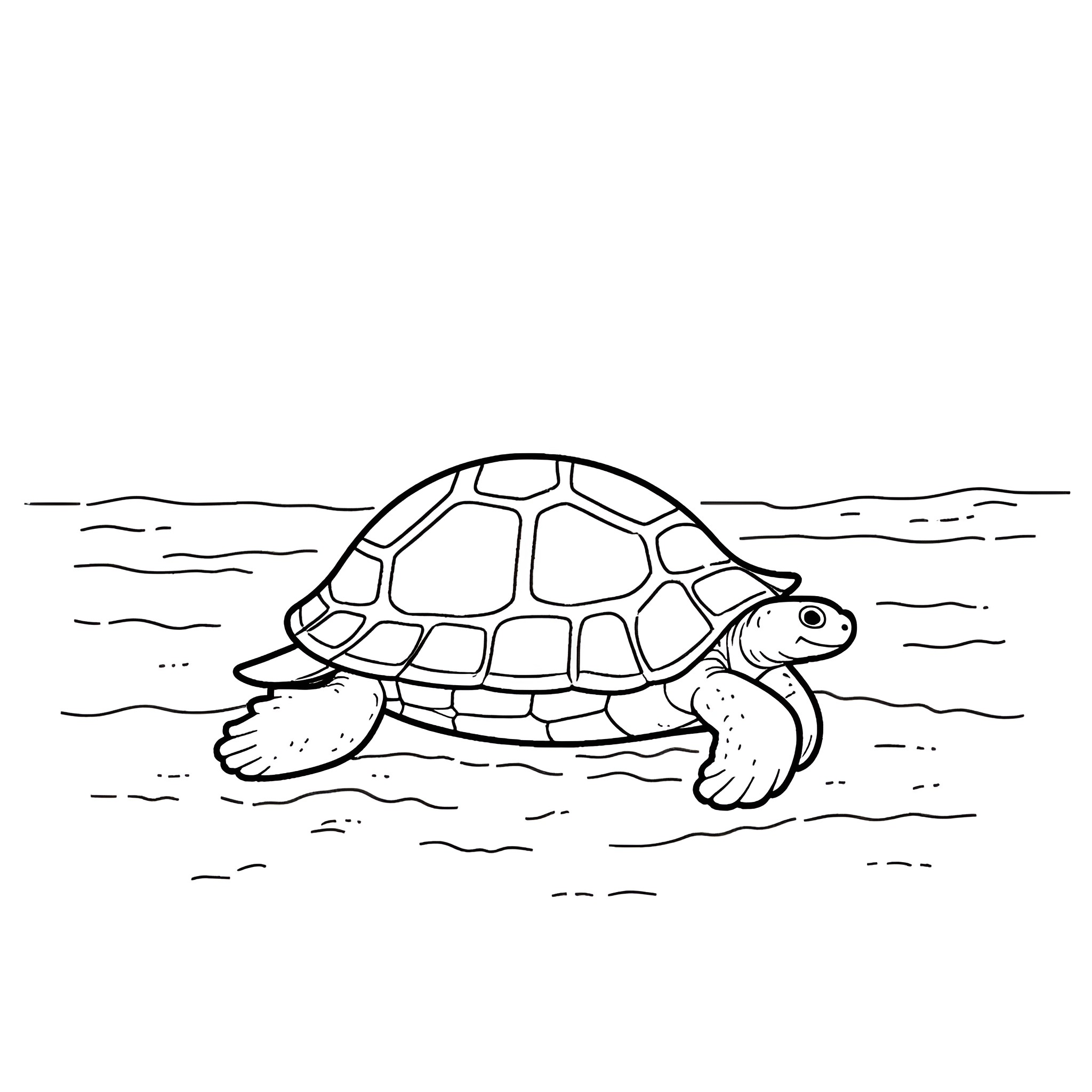Turtle swimming in the water Coloring Page (free black-and-white line drawing printable PDF for all, from beginners to advanced learners, including children, teens, adults, and seniors)