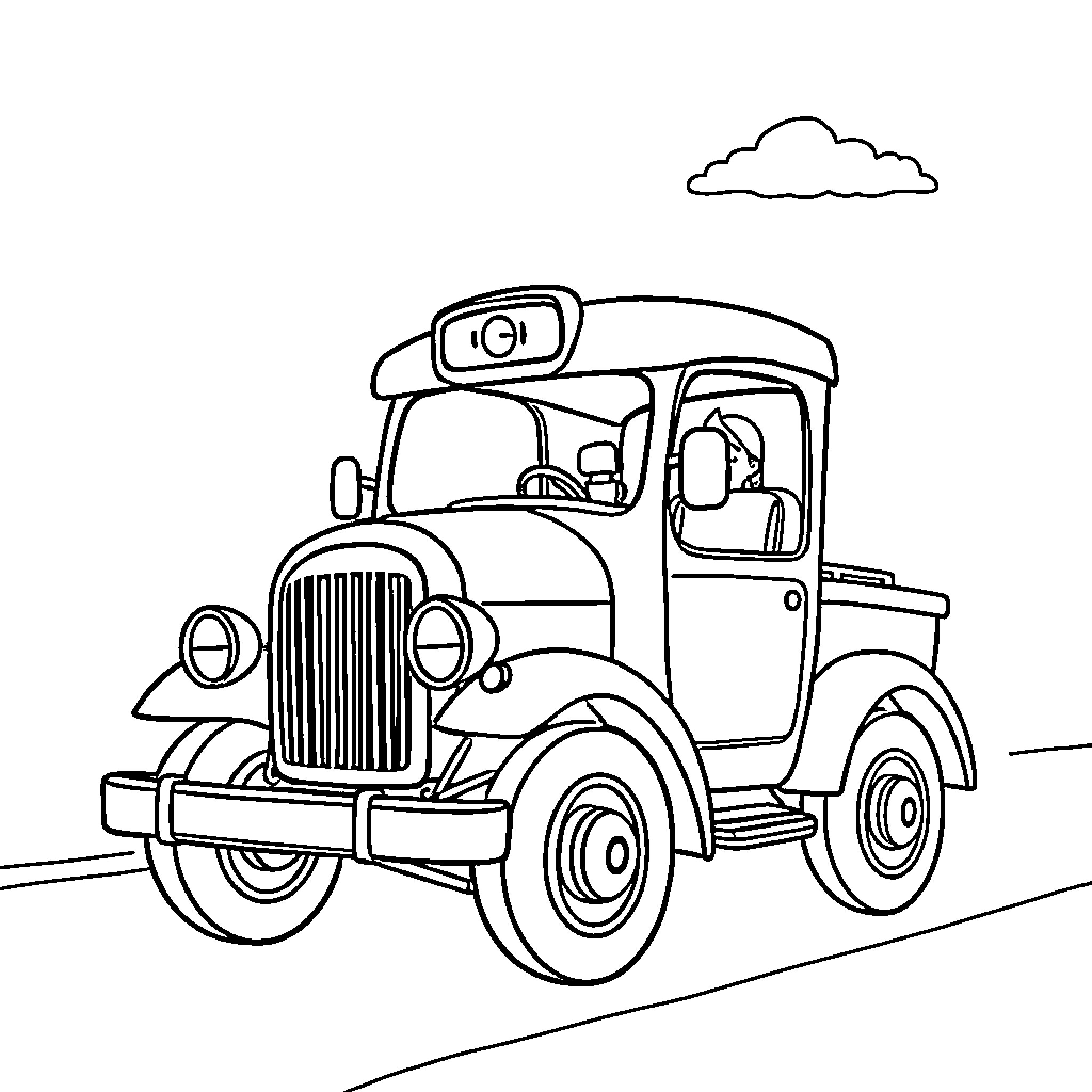 Transport of a classic truck on the road Coloring Page (free black-and-white line drawing printable PDF for all, from beginners to advanced learners, including children, teens, adults, and seniors)