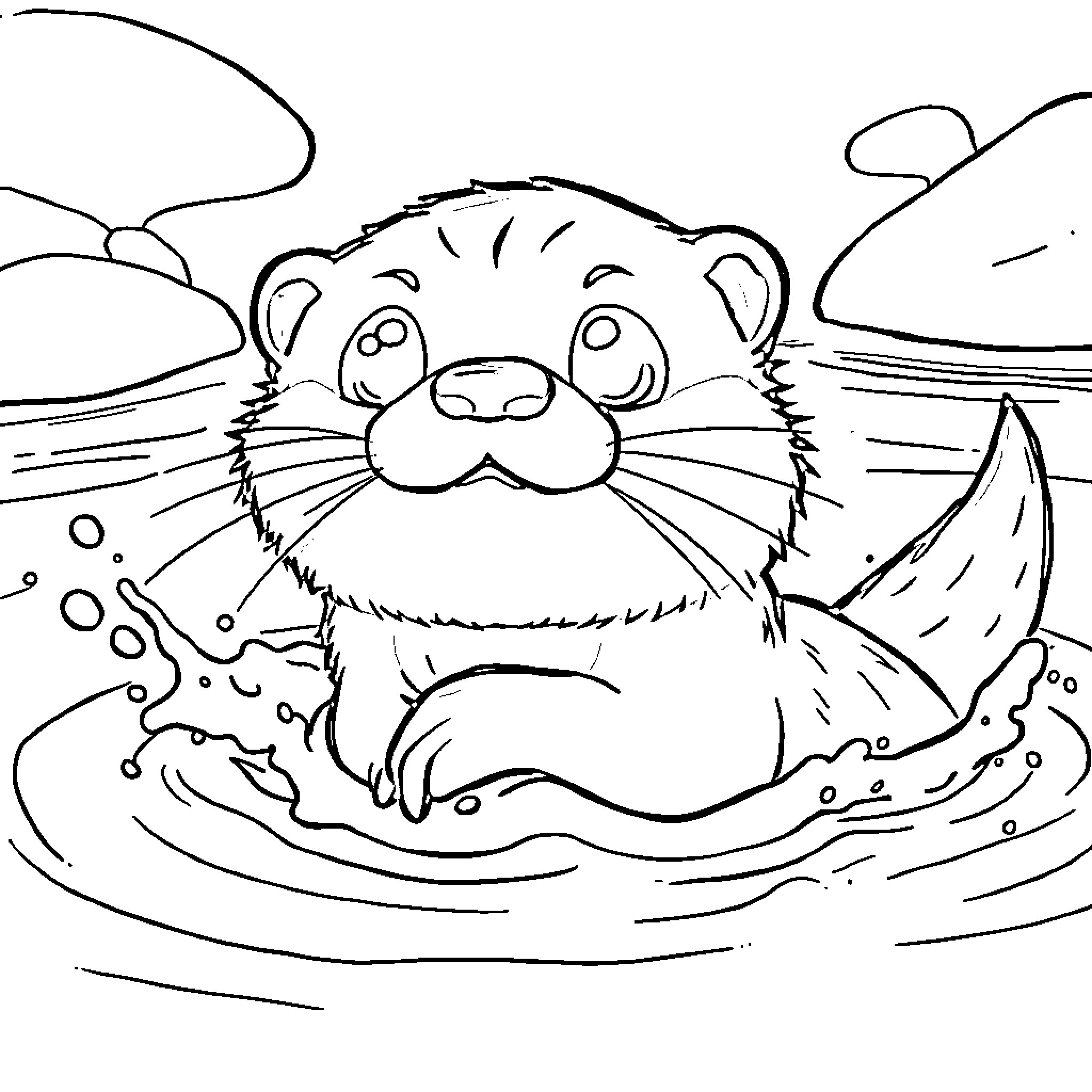 Otter relaxing in the water Coloring Page (free black-and-white line drawing printable PDF for all, from beginners to advanced learners, including children, teens, adults, and seniors)