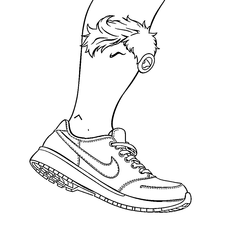 Hai person walking in sporty sneakers Coloring Page (free black-and-white line drawing printable PDF for all, from beginners to advanced learners, including children, teens, adults, and seniors)