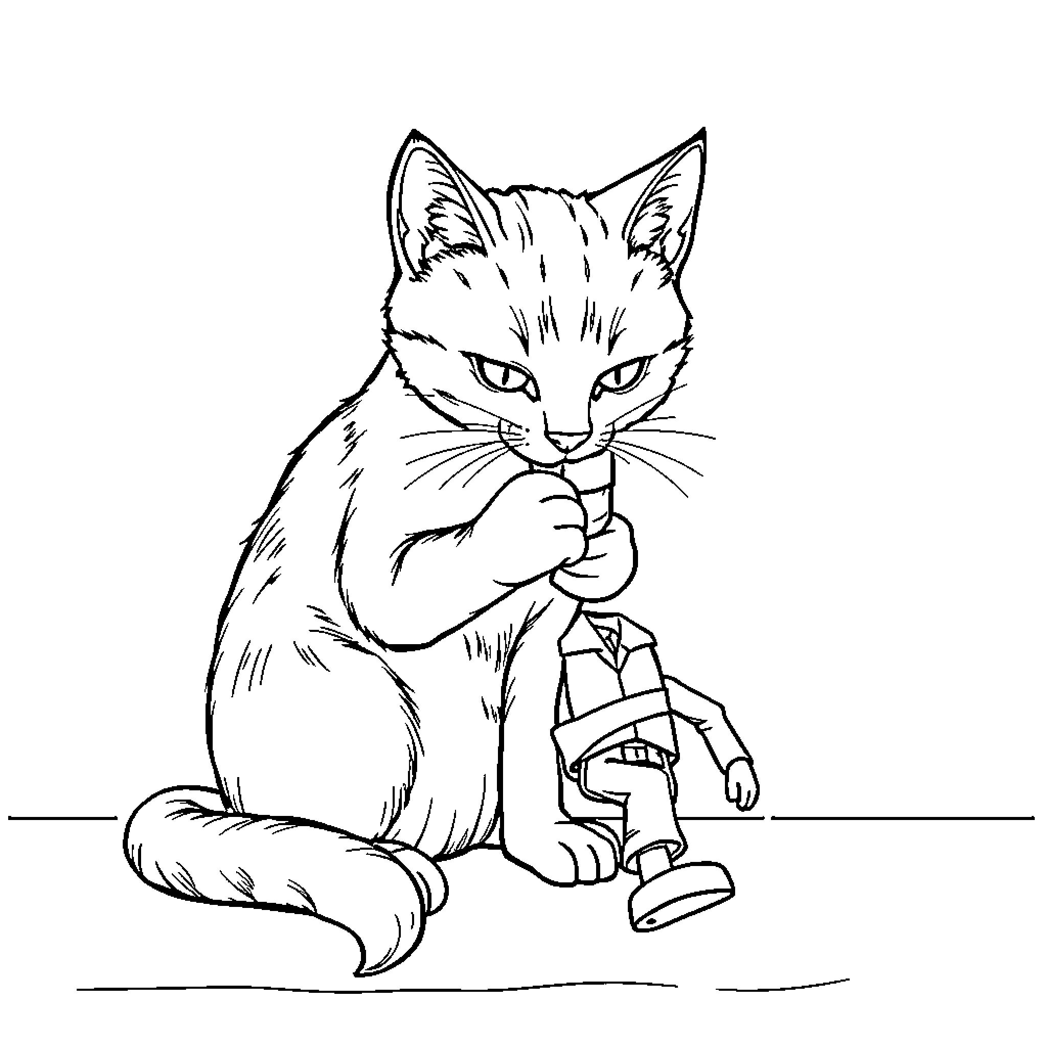 Cat examining a microscope intently Coloring Page (free black-and-white line drawing printable PDF for all, from beginners to advanced learners, including children, teens, adults, and seniors)