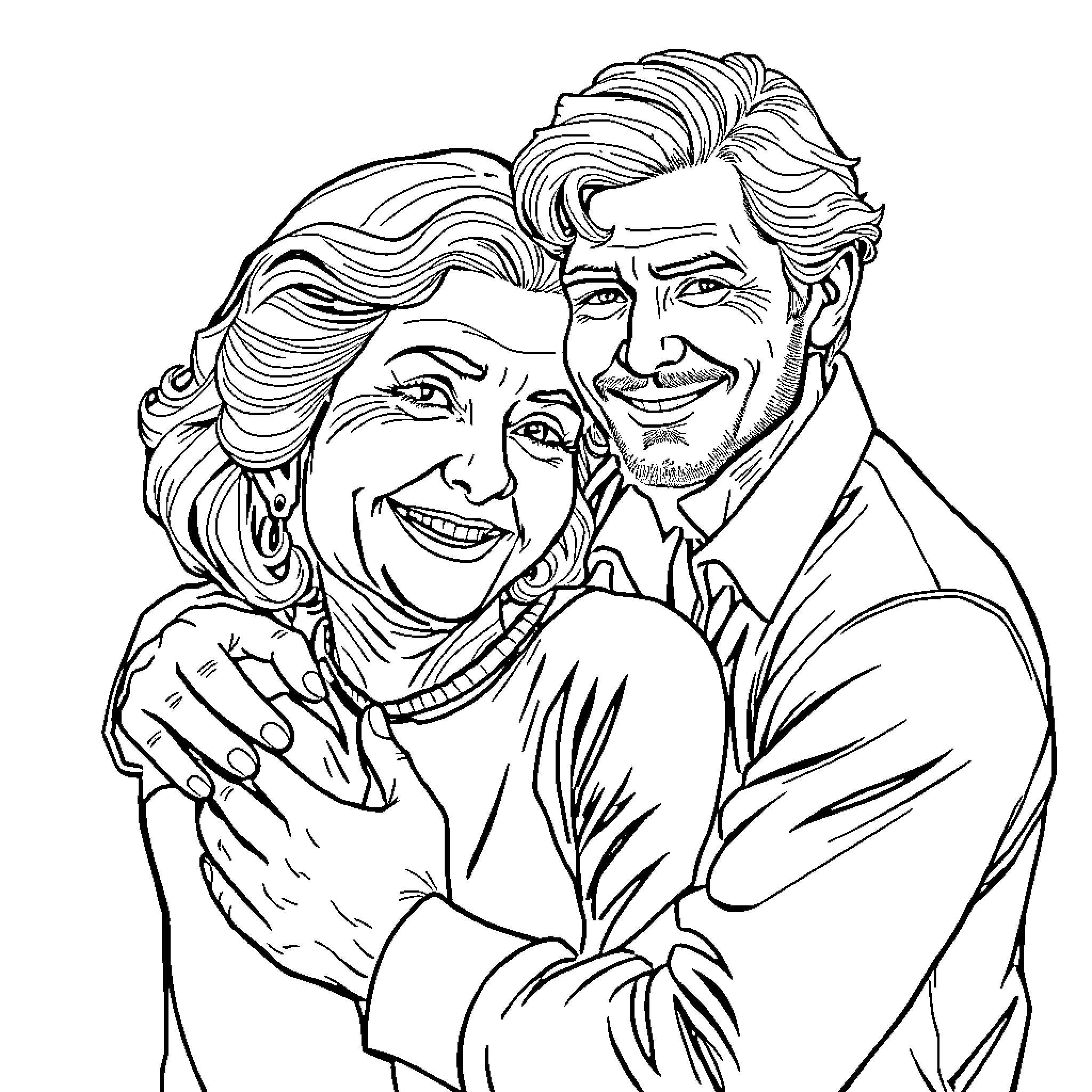 Homme embracing his partner with affection Coloring Page (free black-and-white line drawing printable PDF for all, from beginners to advanced learners, including children, teens, adults, and seniors)