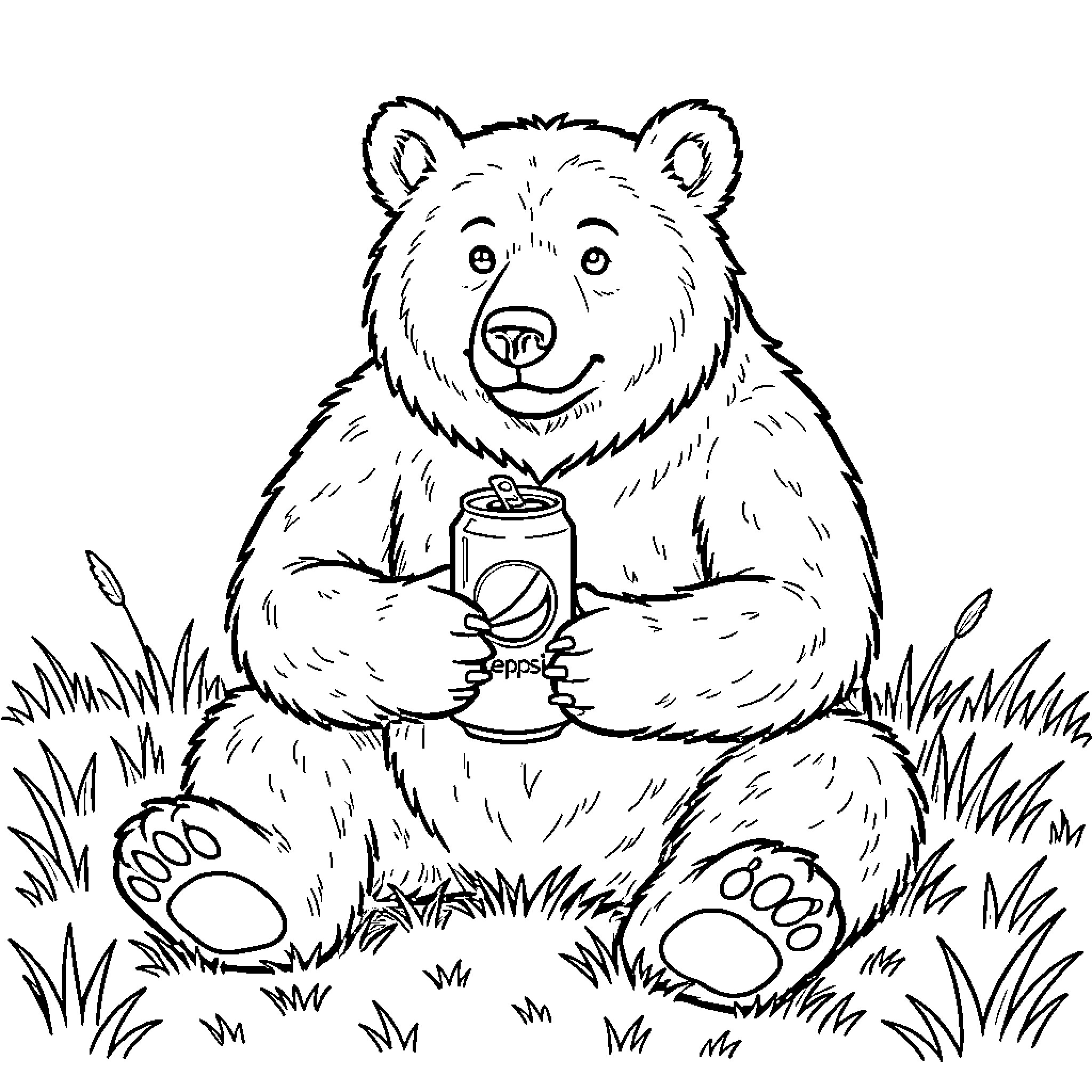 Bear enjoying a refreshing drink in the wilderness Coloring Page (free black-and-white line drawing printable PDF for all, from beginners to advanced learners, including children, teens, adults, and seniors)