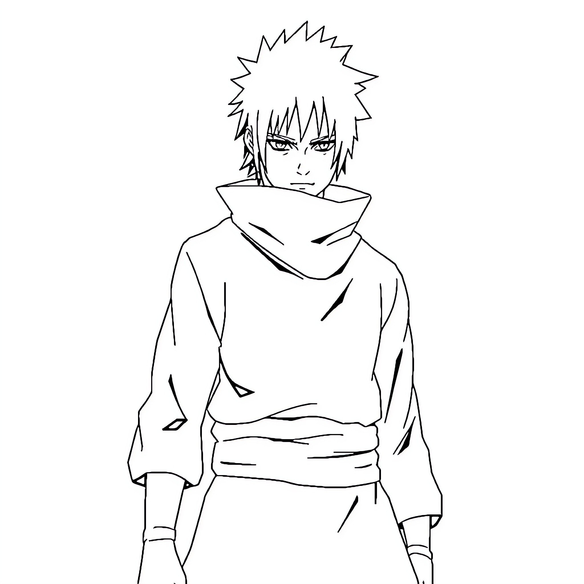 Sasuke in thoughtful contemplation Coloring Page (free black-and-white line drawing printable PDF for all, from beginners to advanced learners, including children, teens, adults, and seniors)