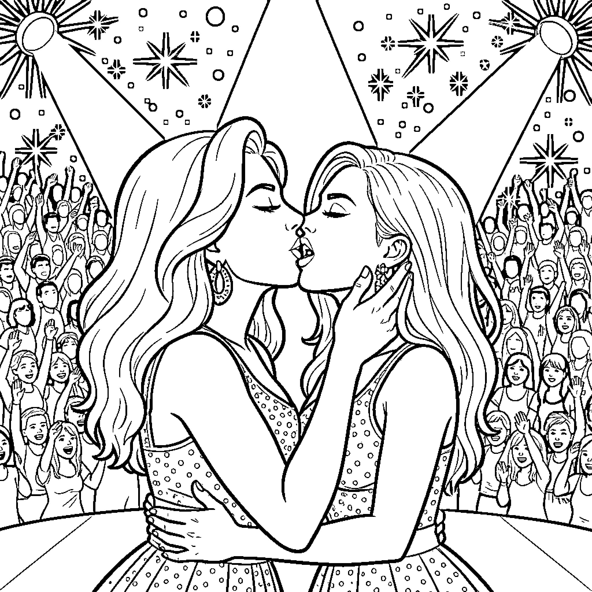 Madonna's Celebration of Love and Unity Coloring Page (free black-and-white line drawing printable PDF for all, from beginners to advanced learners, including children, teens, adults, and seniors)