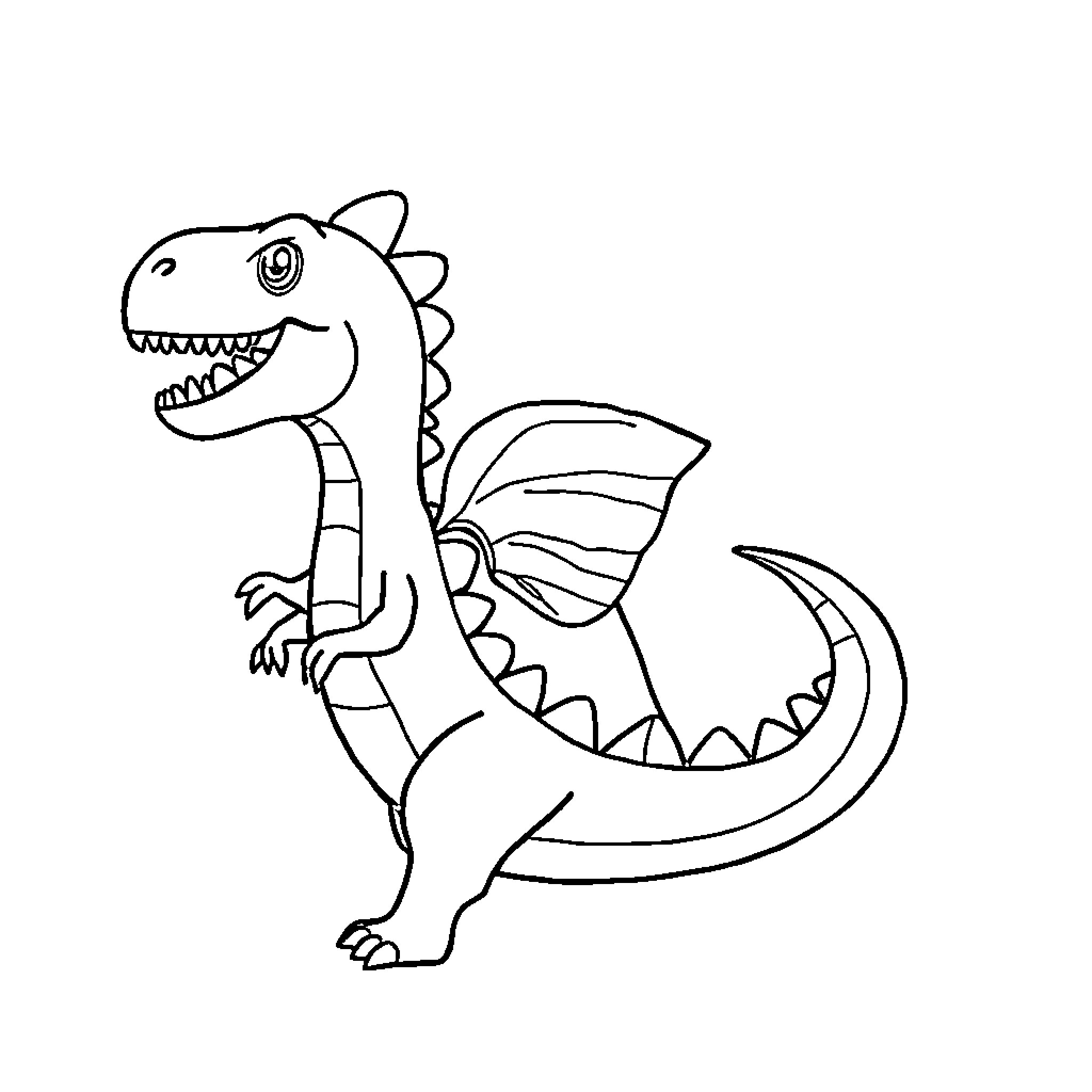 Dinosaur with a happy expression Coloring Page (free black-and-white line drawing printable PDF for all, from beginners to advanced learners, including children, teens, adults, and seniors)