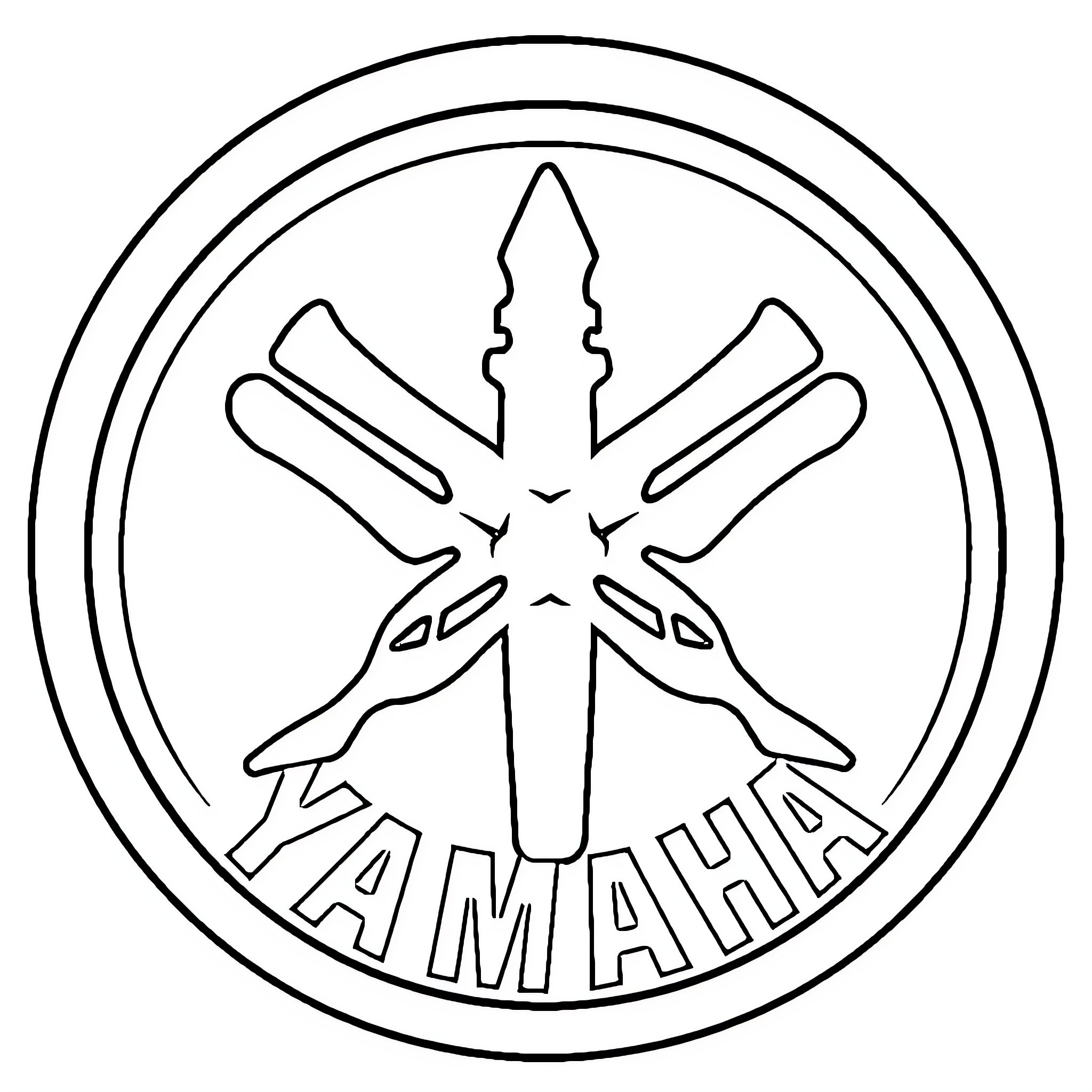 Yamaha logo design with abstract snowflake pattern Coloring Page (free black-and-white line drawing printable PDF for all, from beginners to advanced learners, including children, teens, adults, and seniors)