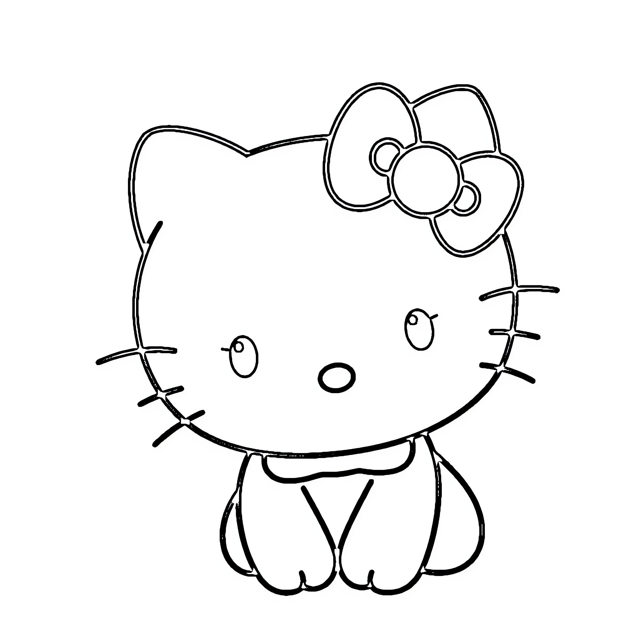 Hello Kitty sitting adorably Coloring Page (free black-and-white line drawing printable PDF for all, from beginners to advanced learners, including children, teens, adults, and seniors)