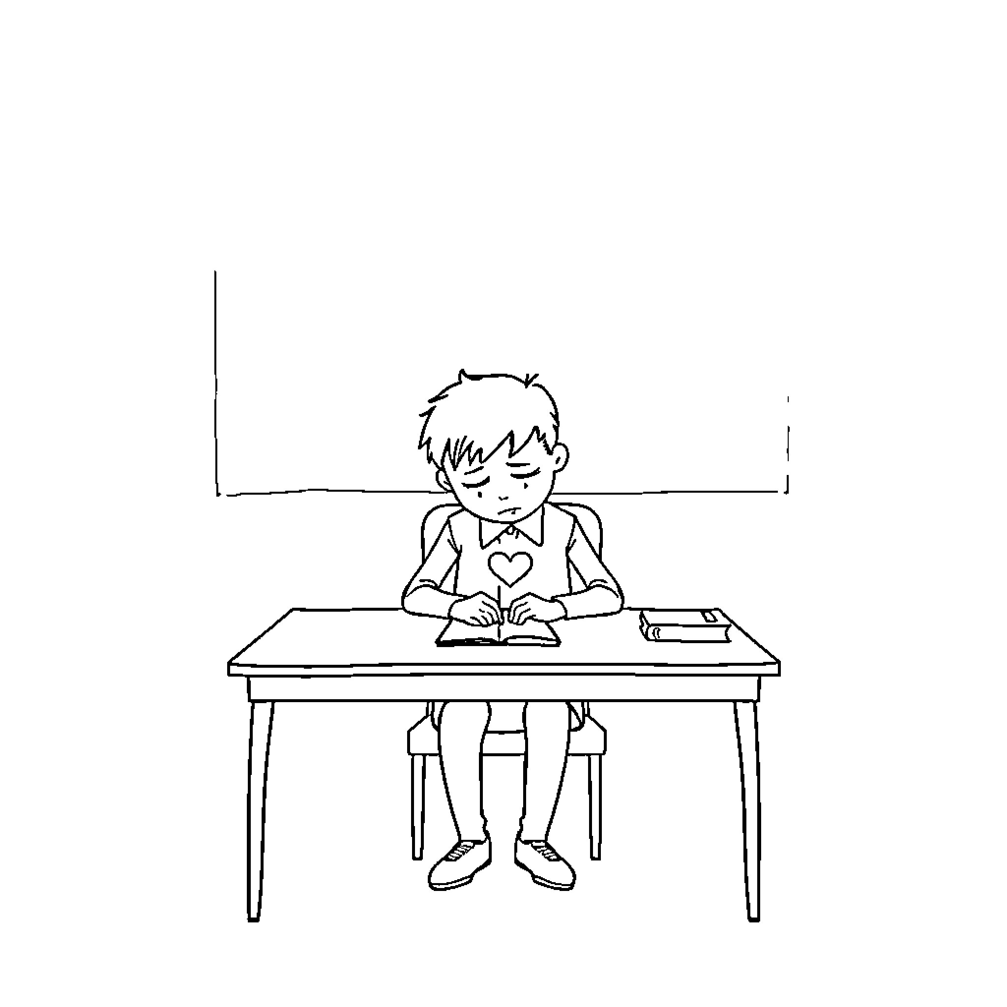 Teacher working diligently at their desk Coloring Page (free black-and-white line drawing printable PDF for all, from beginners to advanced learners, including children, teens, adults, and seniors)