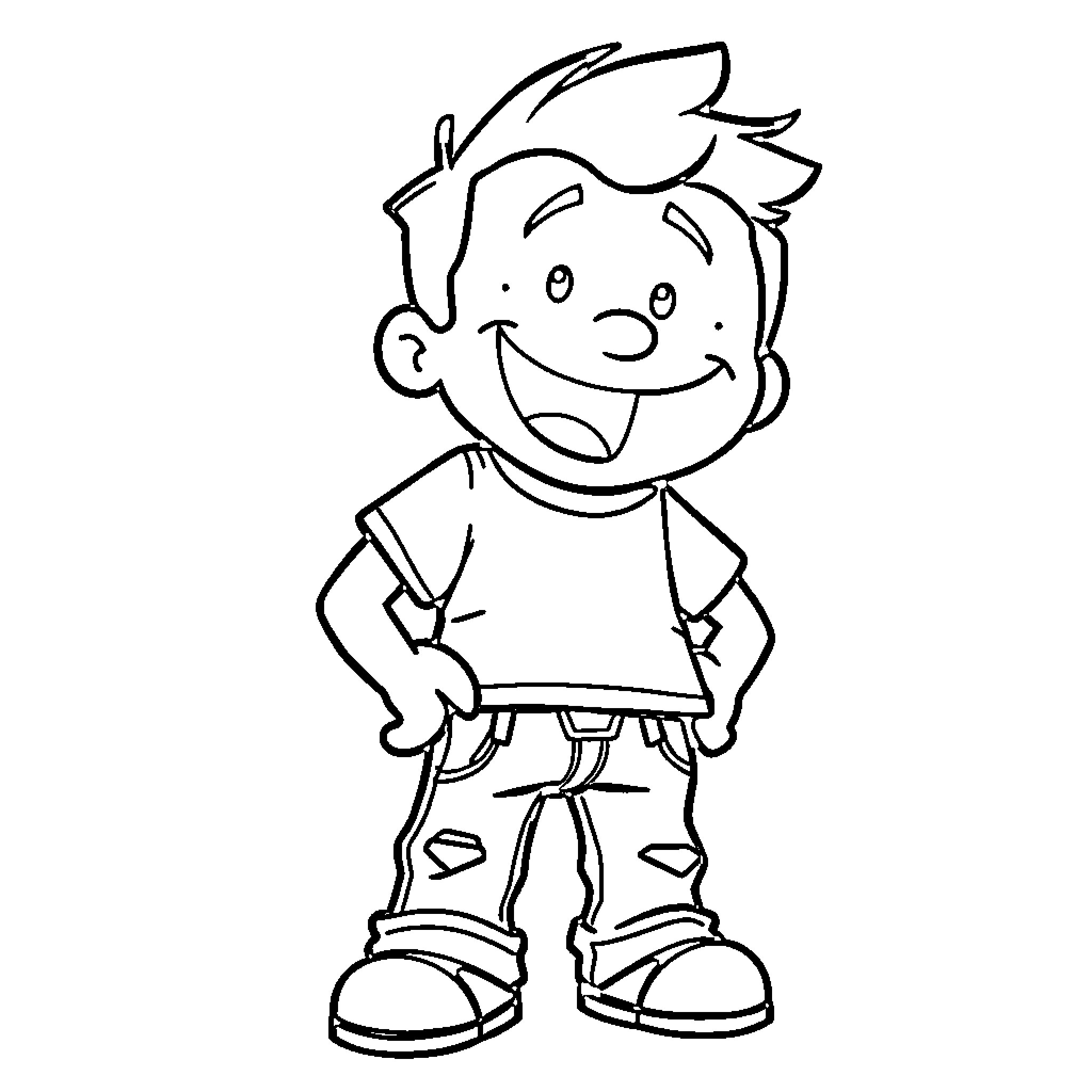 Kenny's Cheerful Cartoon Character Coloring Page (free black-and-white line drawing printable PDF for all, from beginners to advanced learners, including children, teens, adults, and seniors)