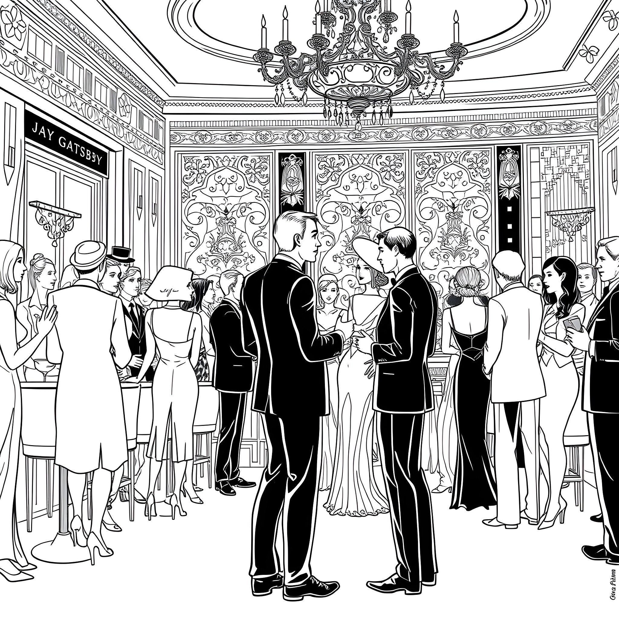 Owl Elegantly Hosting a Formal Gathering Coloring Page (free black-and-white line drawing printable PDF for all, from beginners to advanced learners, including children, teens, adults, and seniors)