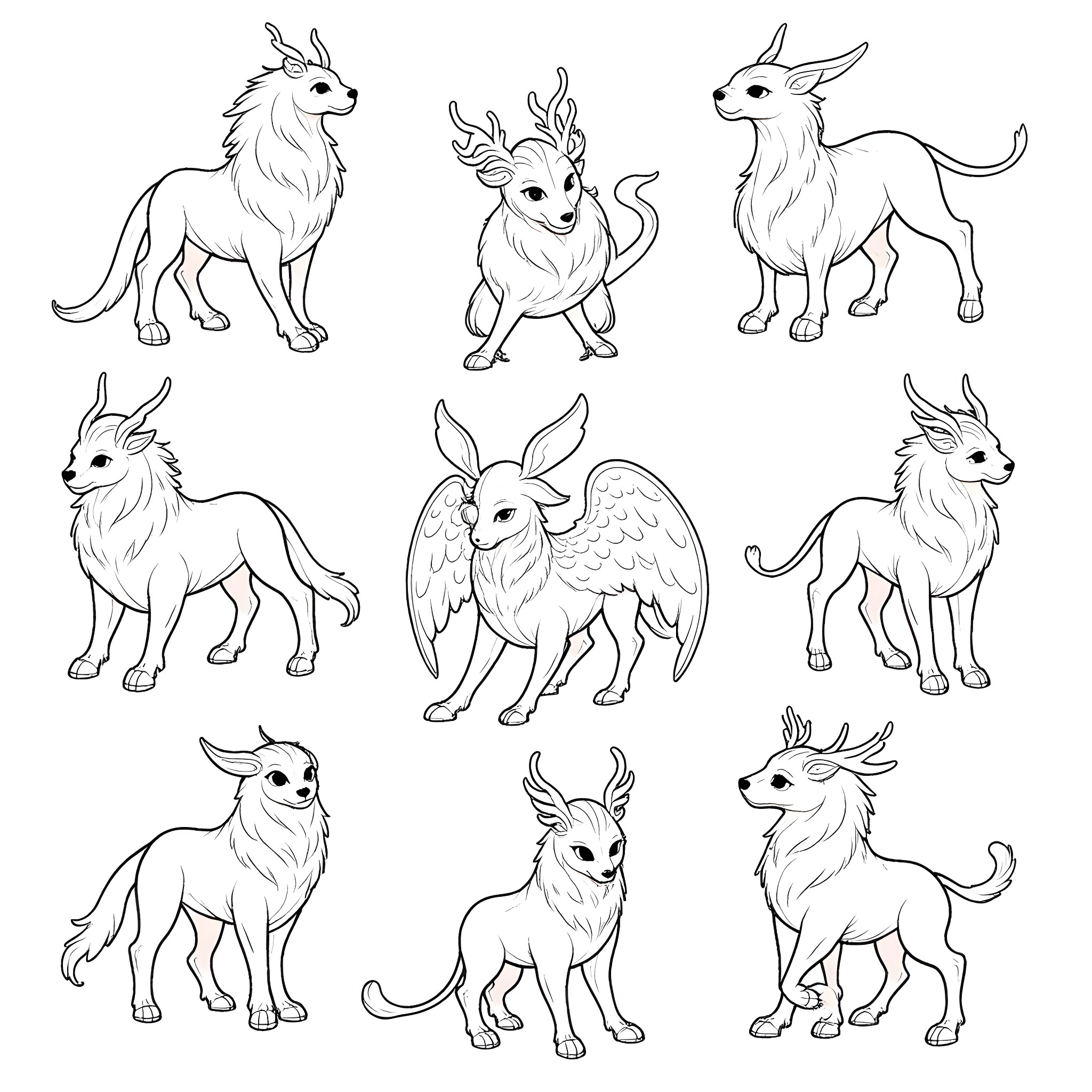 Aeon: Fantastical Creatures in Black and White Coloring Page (free black-and-white line drawing printable PDF for all, from beginners to advanced learners, including children, teens, adults, and seniors)