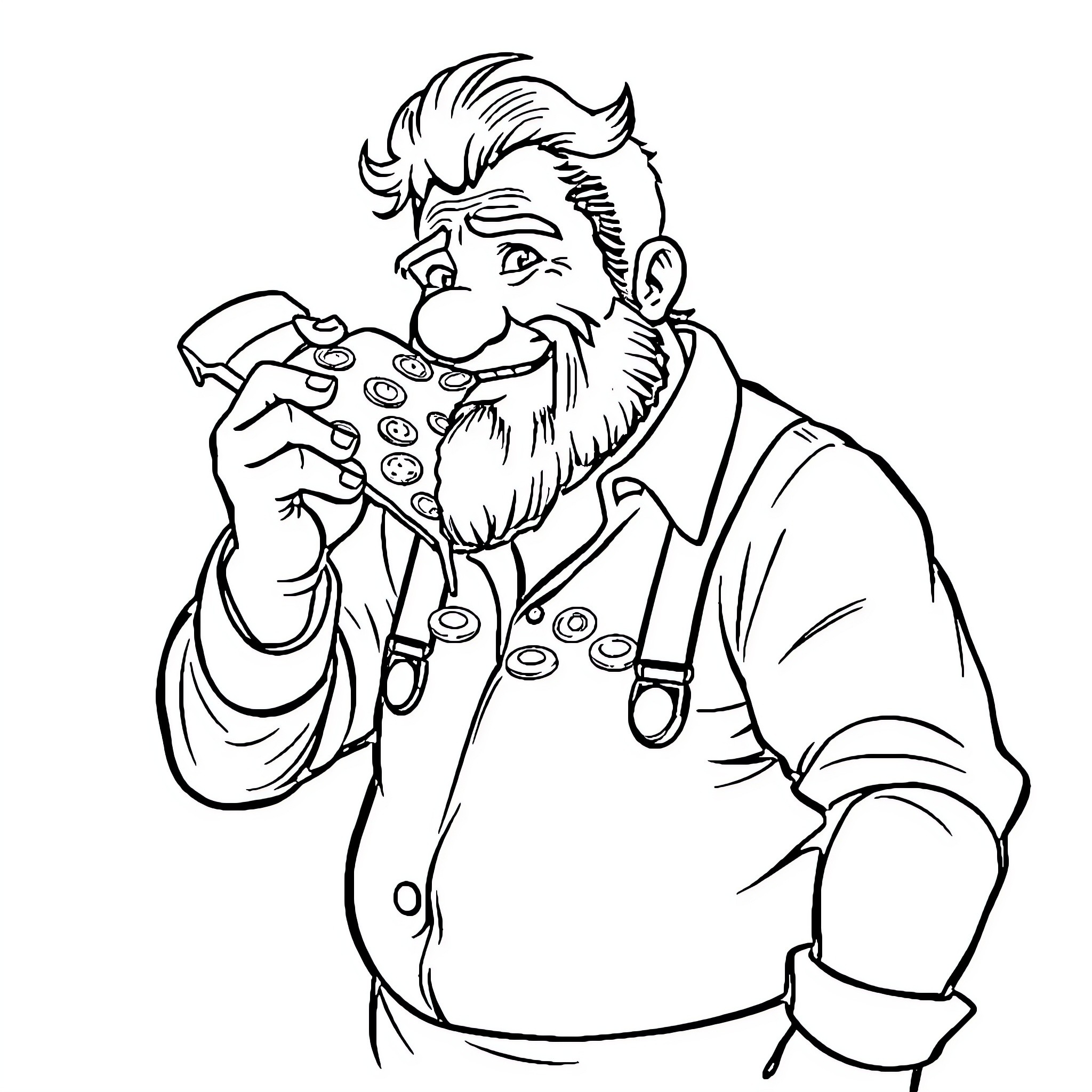 Hombre inspecting gadget with curiosity Coloring Page (free black-and-white line drawing printable PDF for all, from beginners to advanced learners, including children, teens, adults, and seniors)