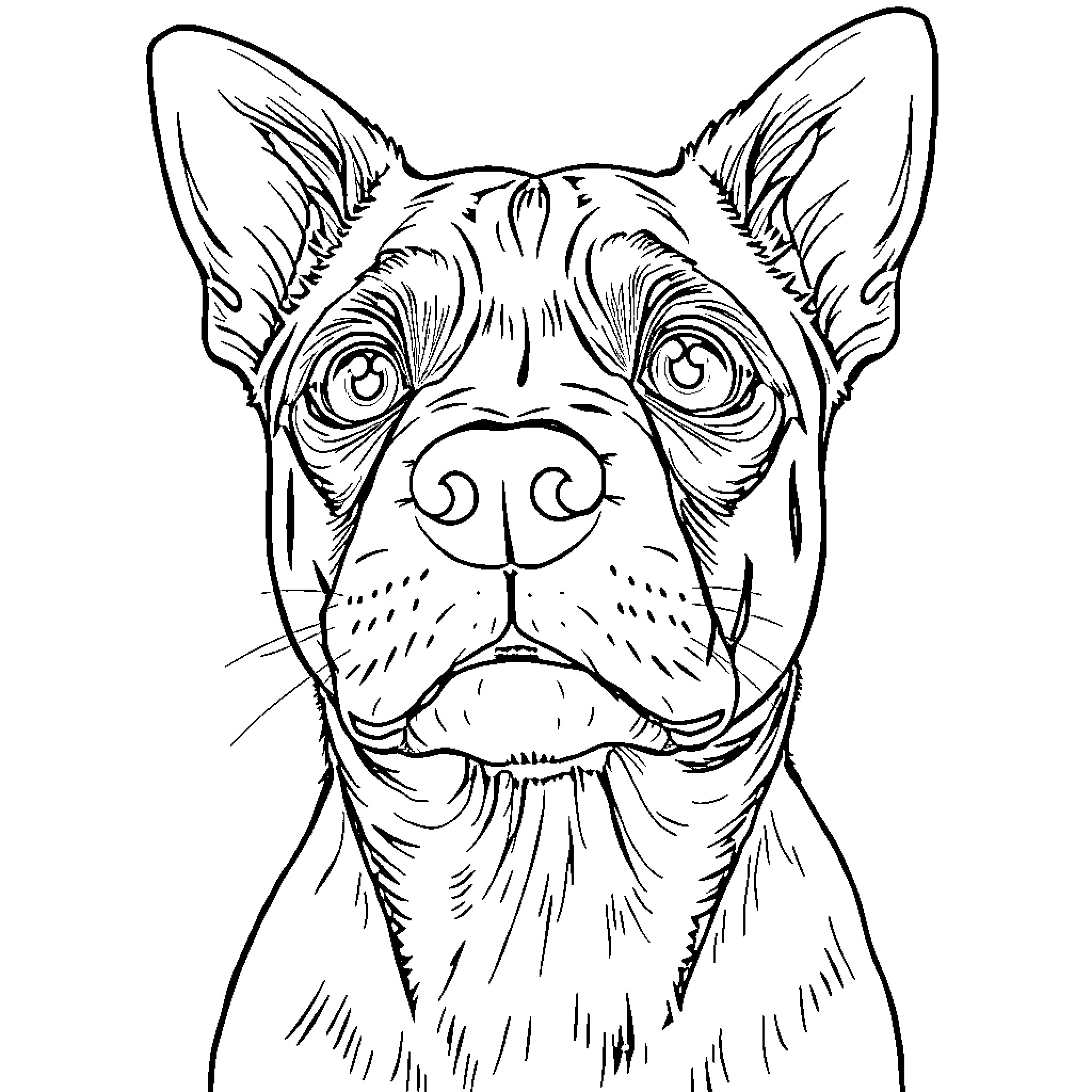 Dog with expressive face Coloring Page (free black-and-white line drawing printable PDF for all, from beginners to advanced learners, including children, teens, adults, and seniors)