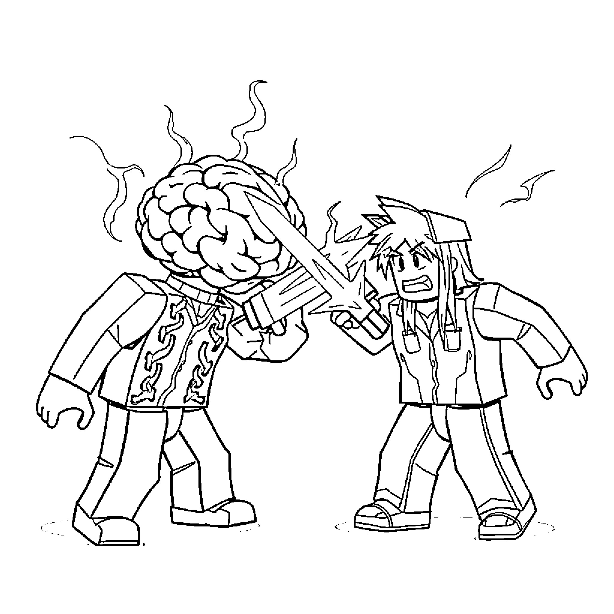 Brainrot: Tangled Robot Struggle Coloring Page (free black-and-white line drawing printable PDF for all, from beginners to advanced learners, including children, teens, adults, and seniors)