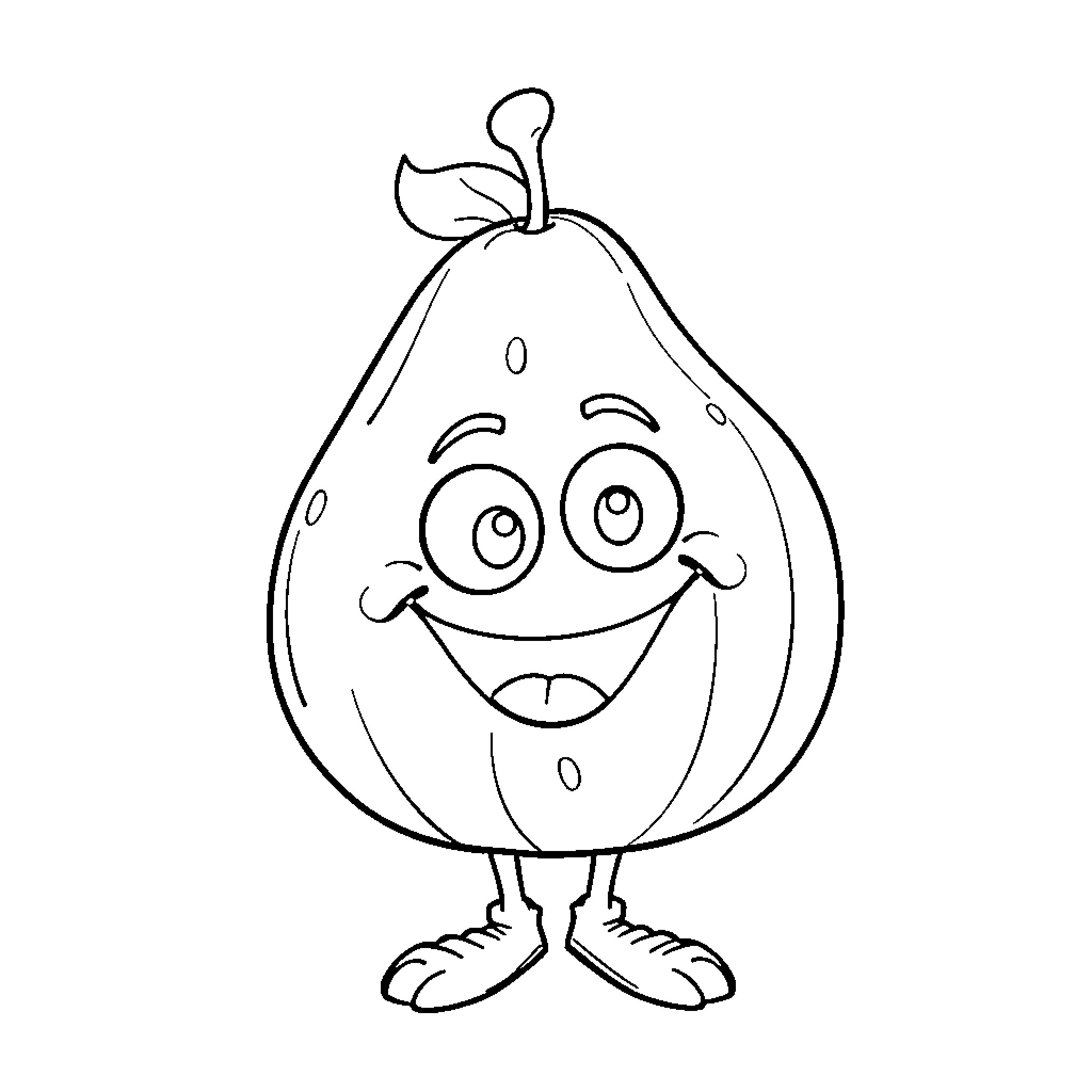 Roney McNut's Silly Fruit Character Coloring Page (free black-and-white line drawing printable PDF for all, from beginners to advanced learners, including children, teens, adults, and seniors)
