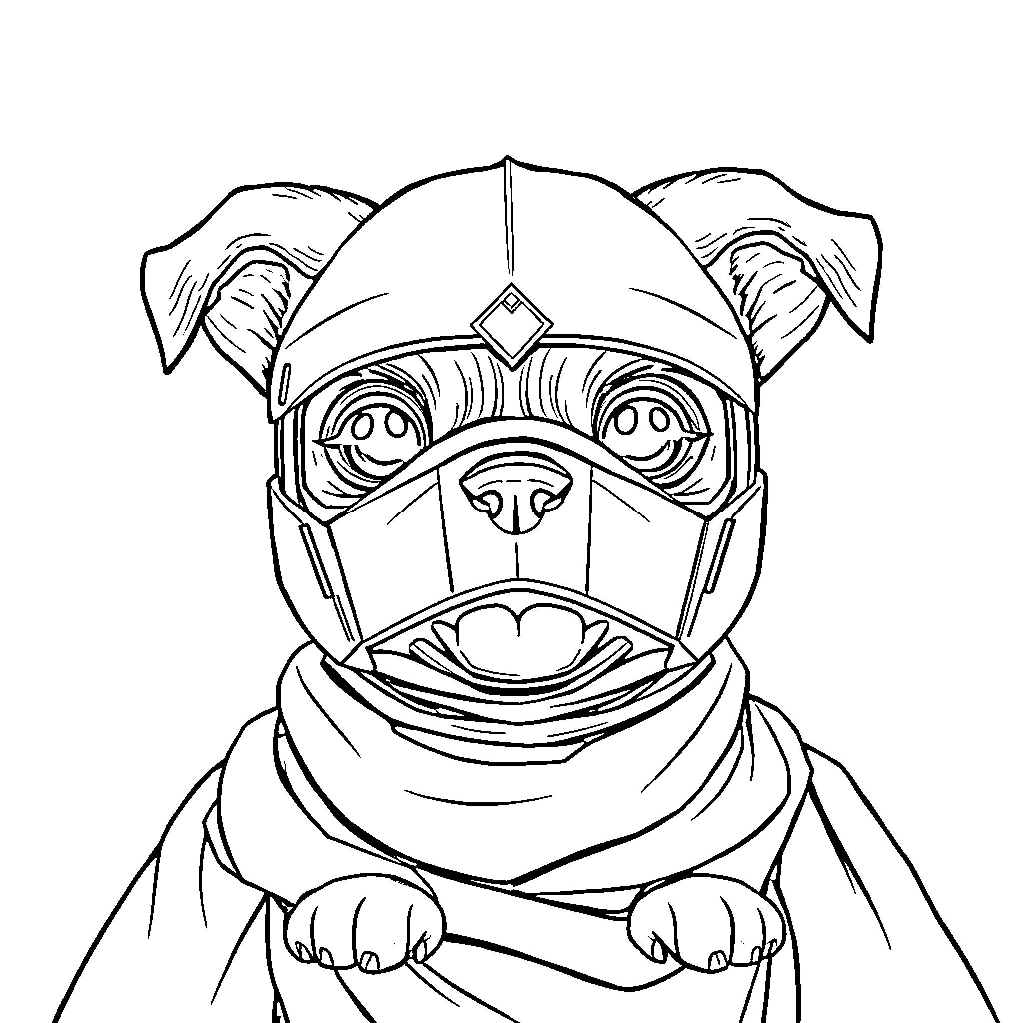 Dog wearing an adorable protective mask Coloring Page (free black-and-white line drawing printable PDF for all, from beginners to advanced learners, including children, teens, adults, and seniors)