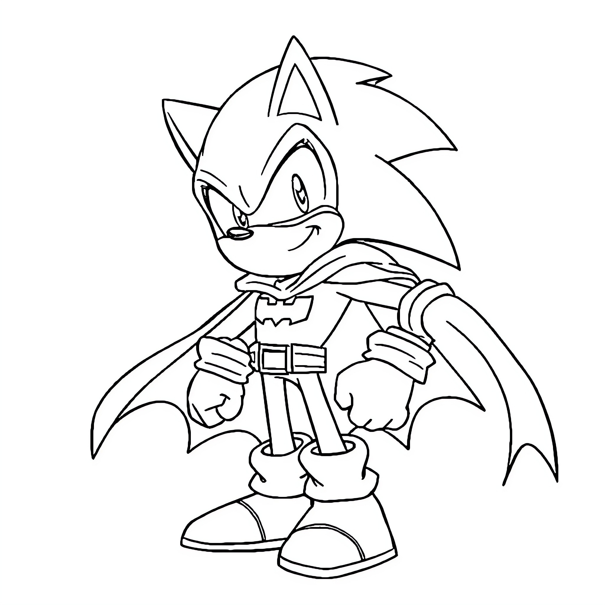 Sonic the Hedgehog in action pose Coloring Page (free black-and-white line drawing printable PDF for all, from beginners to advanced learners, including children, teens, adults, and seniors)
