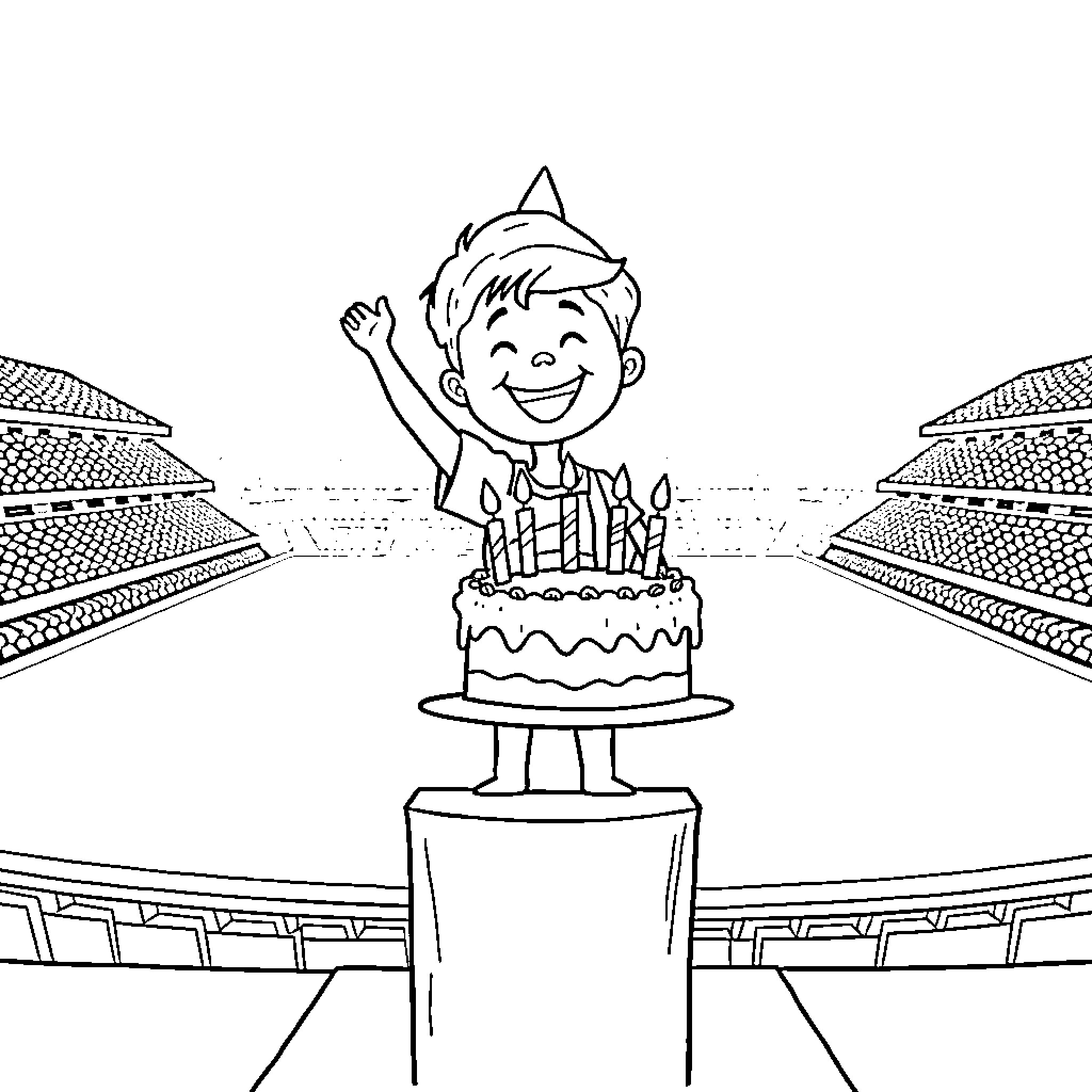 Child Celebrating Birthday with Cake and Candles Coloring Page (free black-and-white line drawing printable PDF for all, from beginners to advanced learners, including children, teens, adults, and seniors)