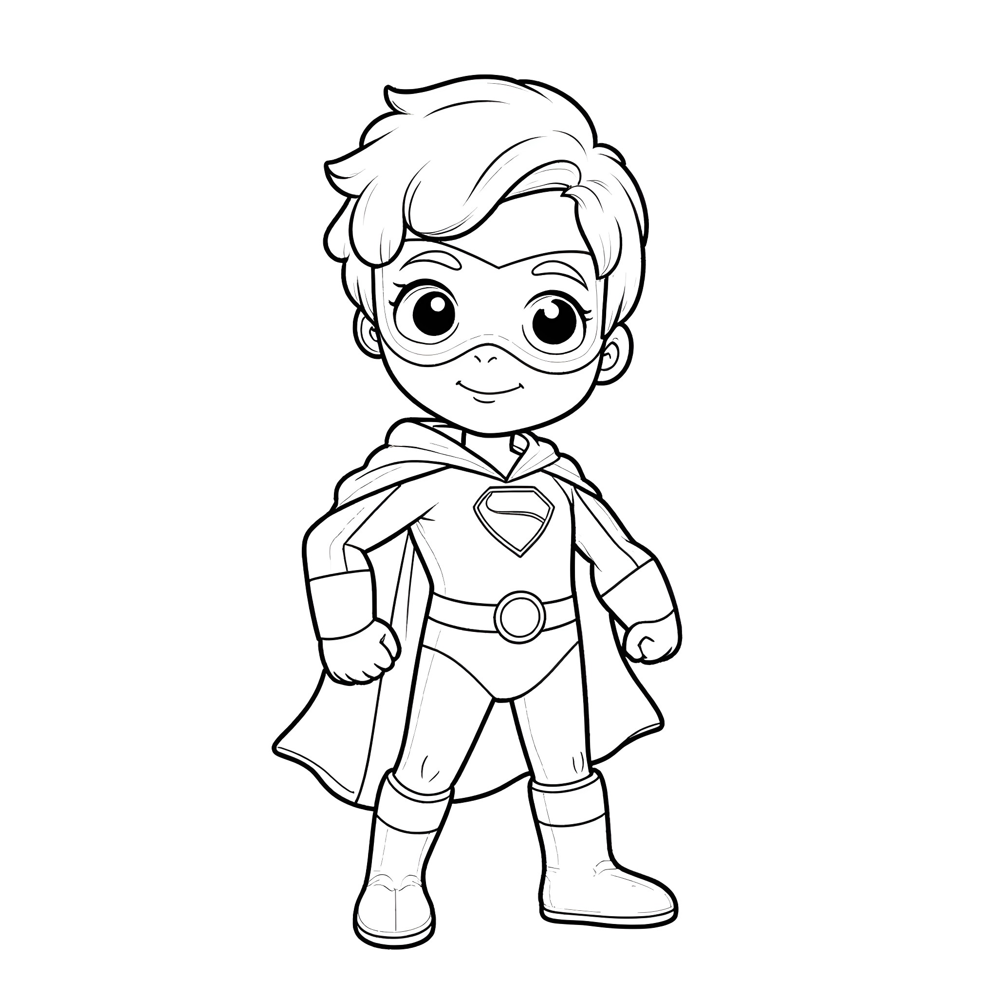 Kid Danger in superhero costume posing Coloring Page (free black-and-white line drawing printable PDF for all, from beginners to advanced learners, including children, teens, adults, and seniors)