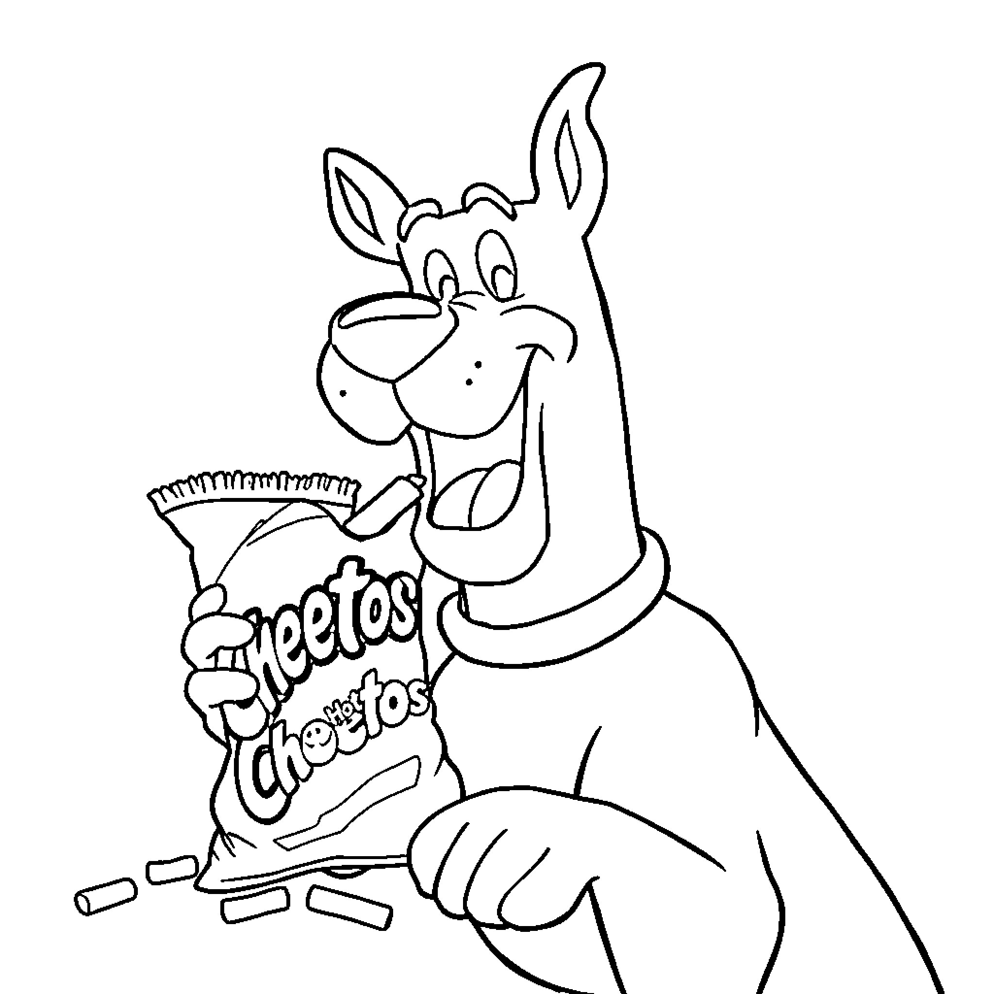 Scooby Doo enjoying a snack Coloring Page (free black-and-white line drawing printable PDF for all, from beginners to advanced learners, including children, teens, adults, and seniors)