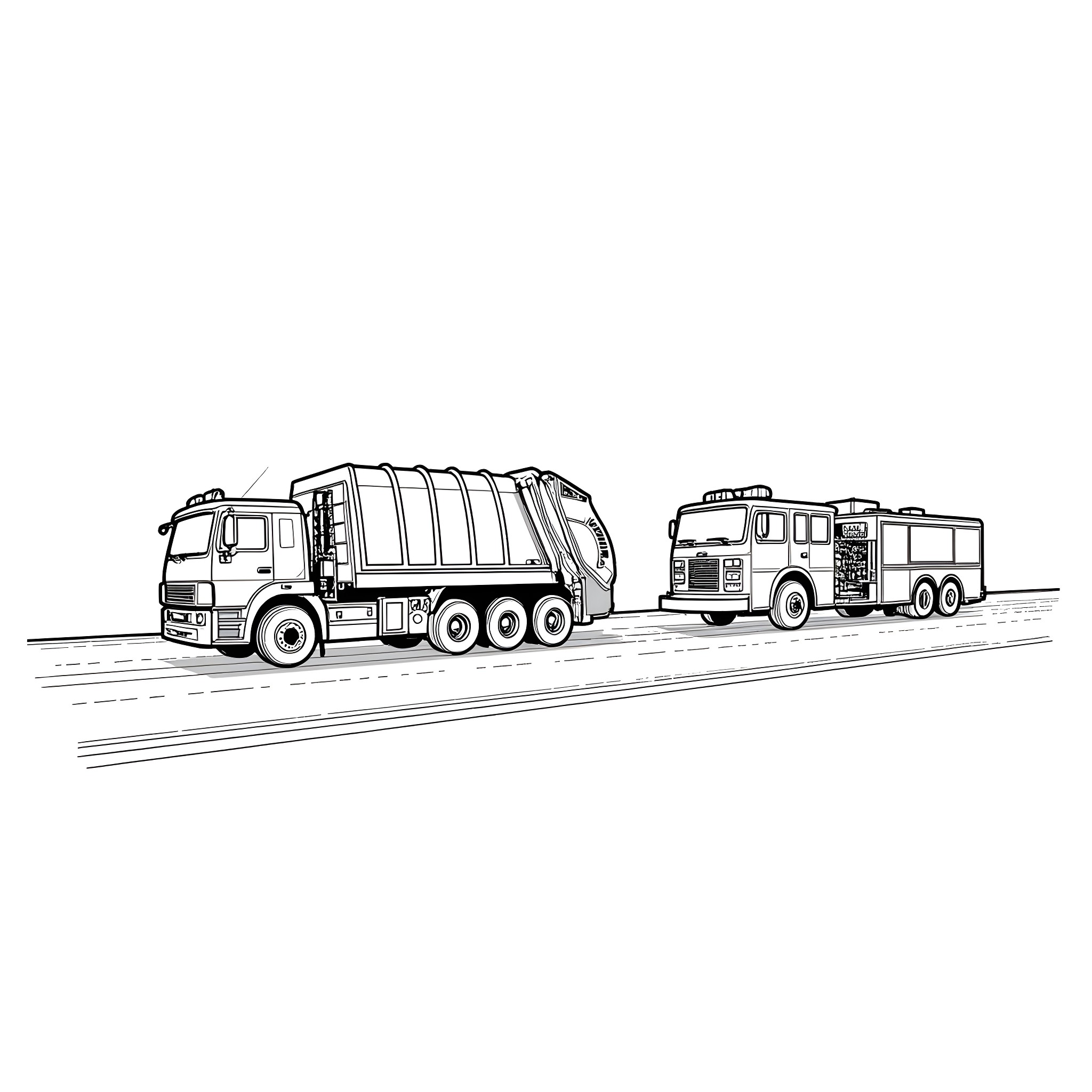Truck Carrying Equipment for Construction or Maintenance Coloring Page (free black-and-white line drawing printable PDF for all, from beginners to advanced learners, including children, teens, adults, and seniors)