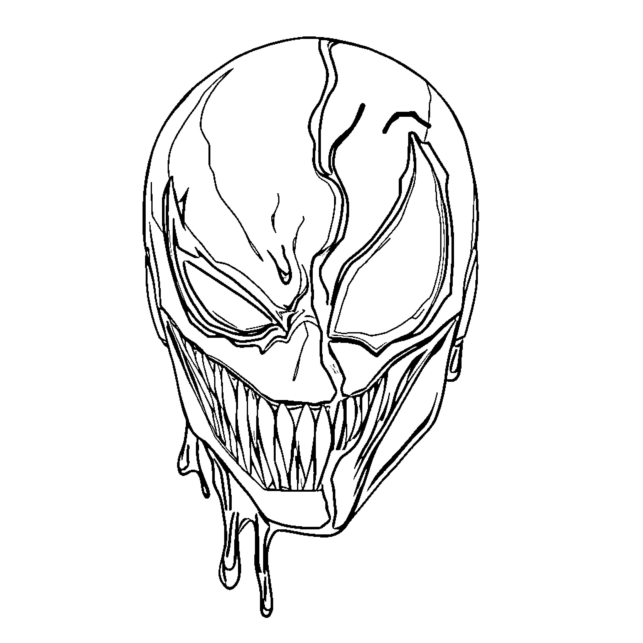 Venom's Menacing Visage Coloring Page (free black-and-white line drawing printable PDF for all, from beginners to advanced learners, including children, teens, adults, and seniors)