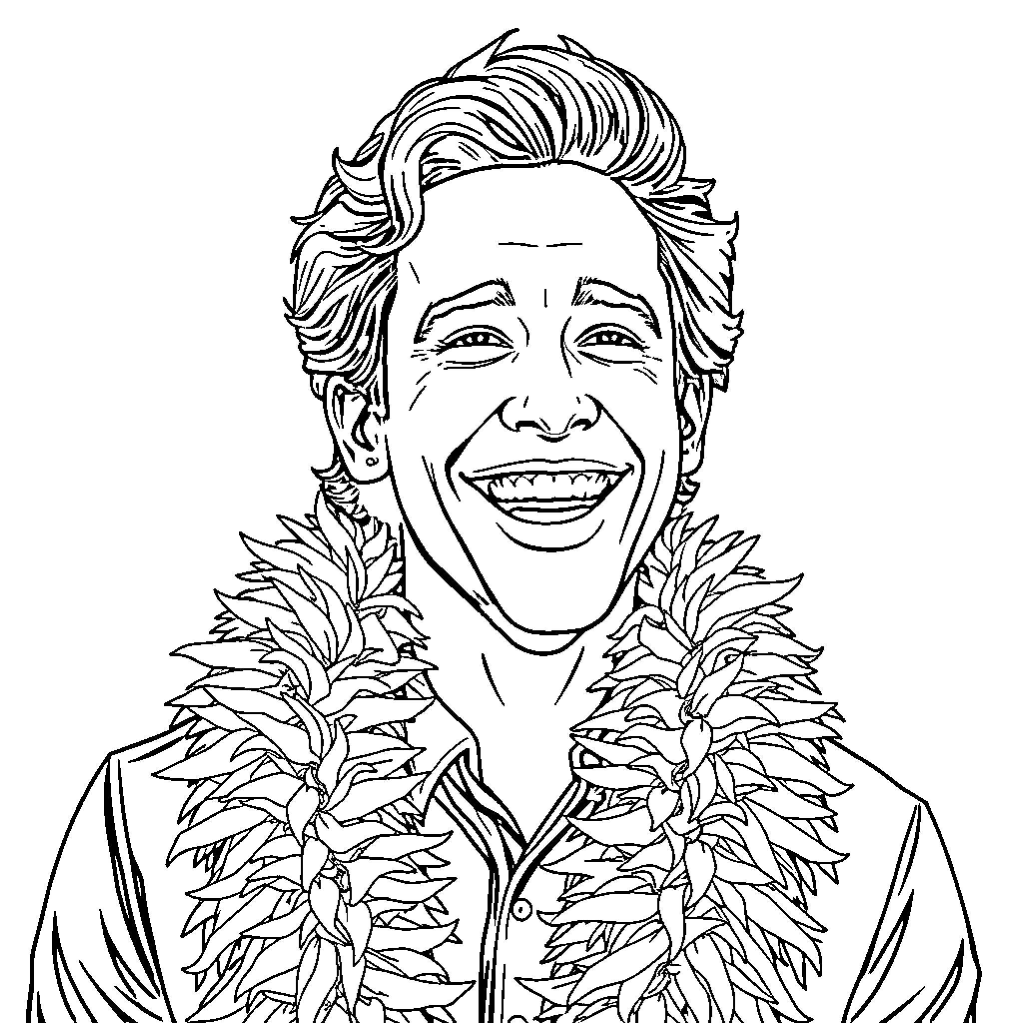 Ben Platt smiling brightly in a festive floral garland Coloring Page (free black-and-white line drawing printable PDF for all, from beginners to advanced learners, including children, teens, adults, and seniors)