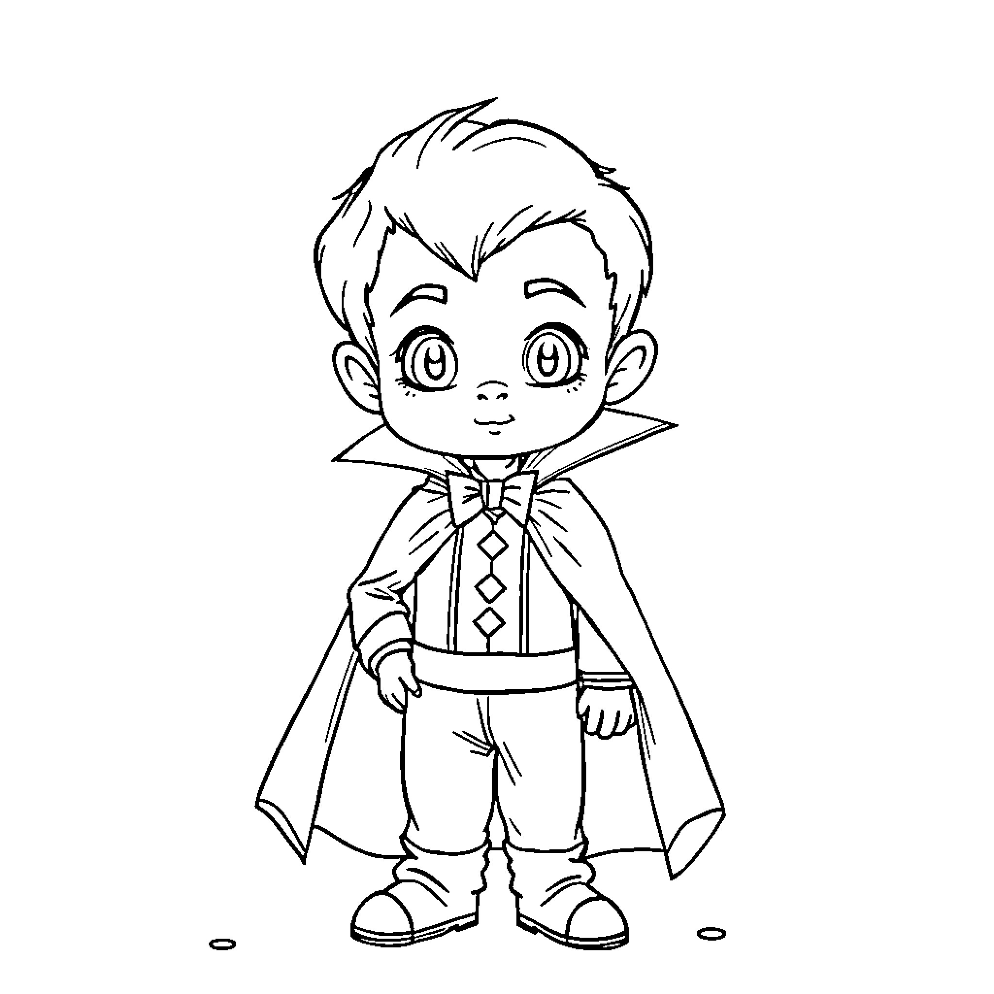 Dracula in Animated Outfit and Pose Coloring Page (free black-and-white line drawing printable PDF for all, from beginners to advanced learners, including children, teens, adults, and seniors)