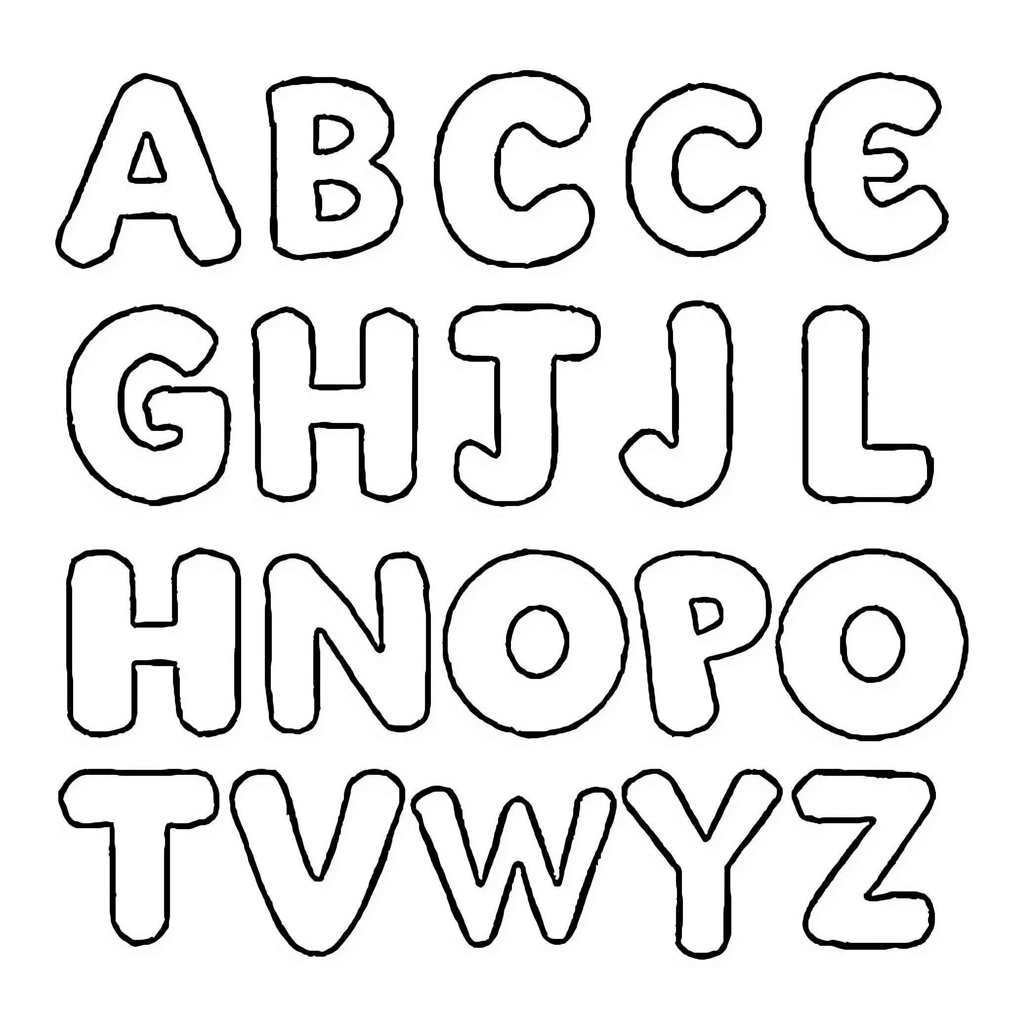 Alphabet letters in simple sketched outline Coloring Page (free black-and-white line drawing printable PDF for all, from beginners to advanced learners, including children, teens, adults, and seniors)