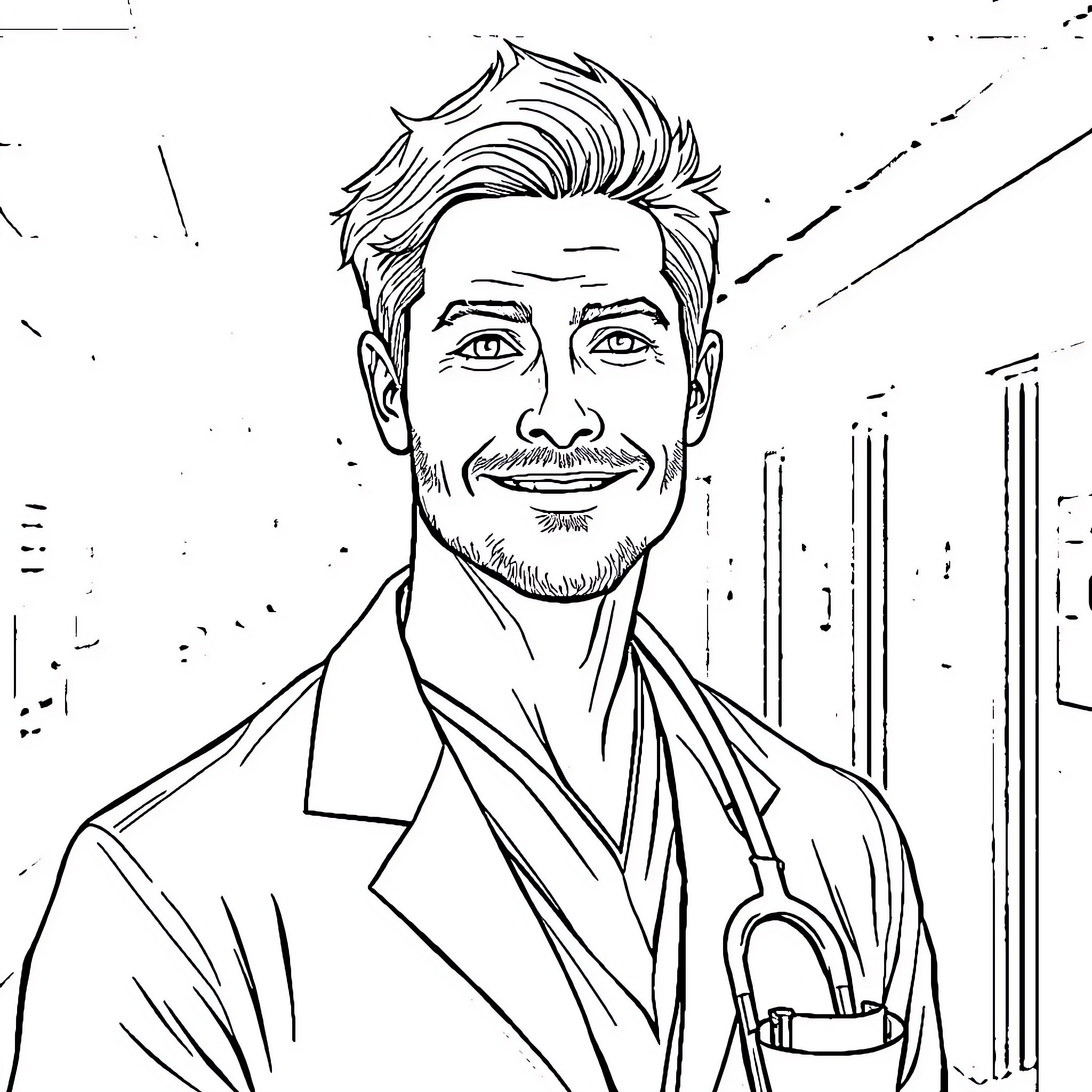 Mark Sloan, the caring and compassionate doctor Coloring Page (free black-and-white line drawing printable PDF for all, from beginners to advanced learners, including children, teens, adults, and seniors)