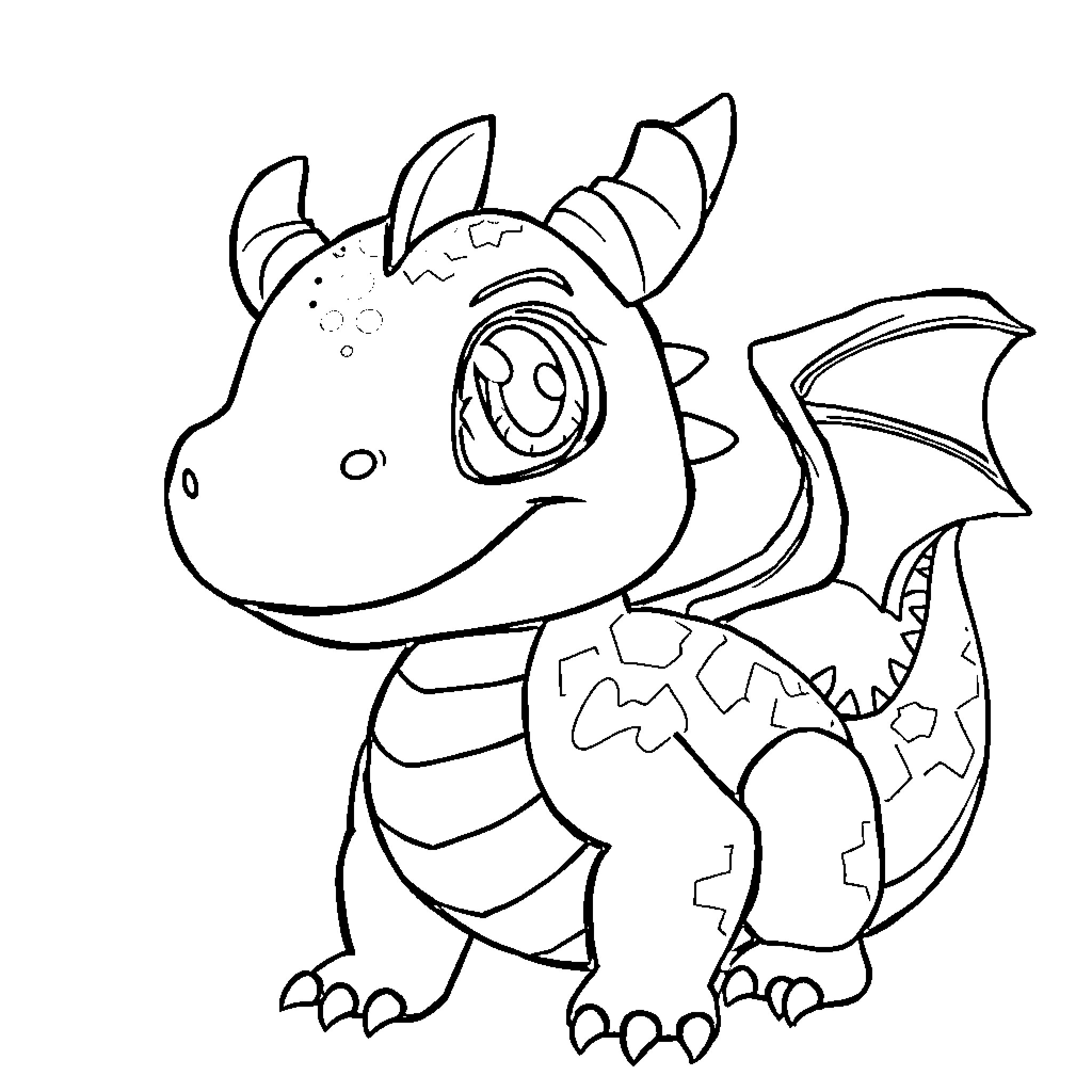 Chimuelo the Playful Cartoon Dragon Coloring Page (free black-and-white line drawing printable PDF for all, from beginners to advanced learners, including children, teens, adults, and seniors)